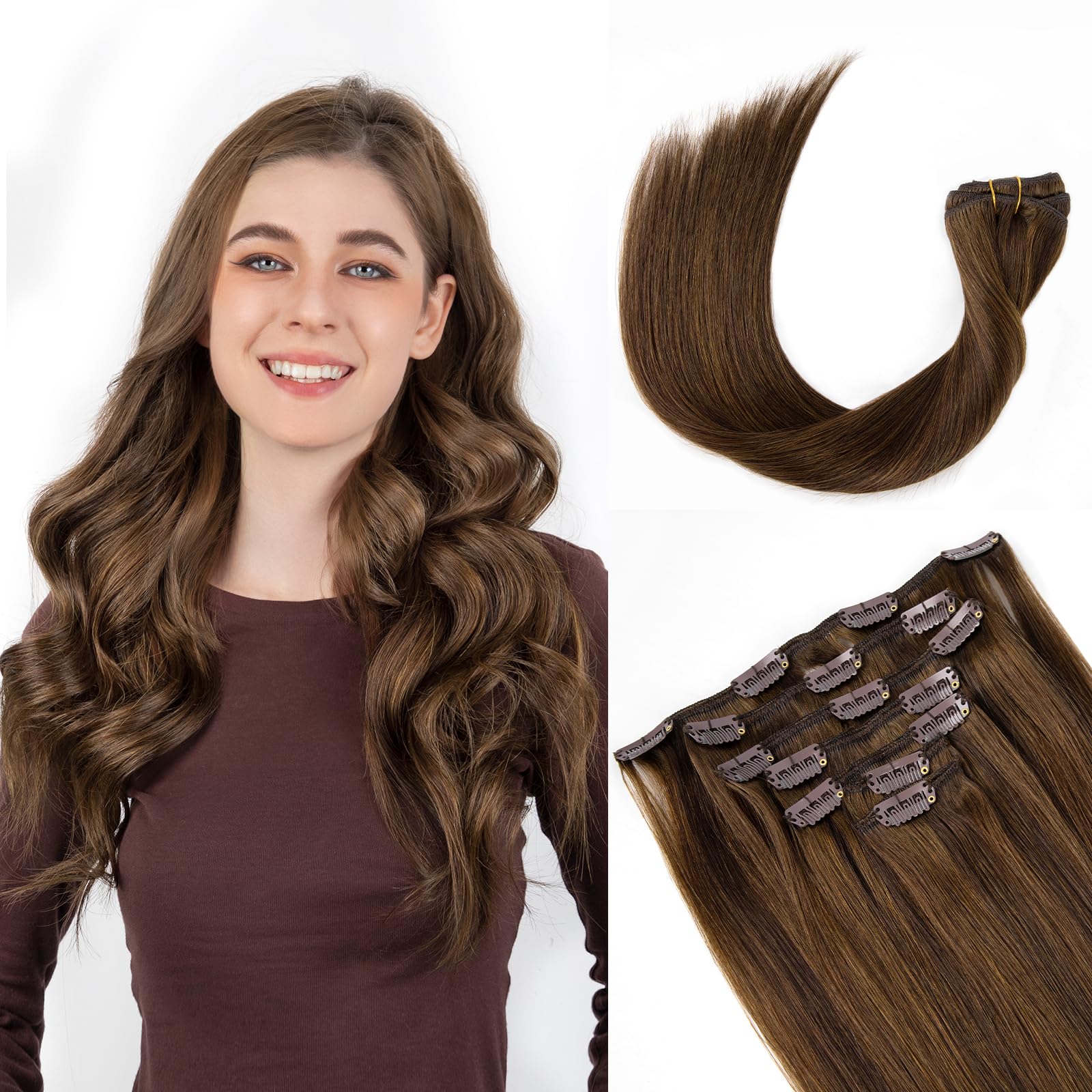 SOBEAUTY Hair Extensions Clip in, Real Human Hair Extensions, 100% Hair Extension Human Hair Double Weft