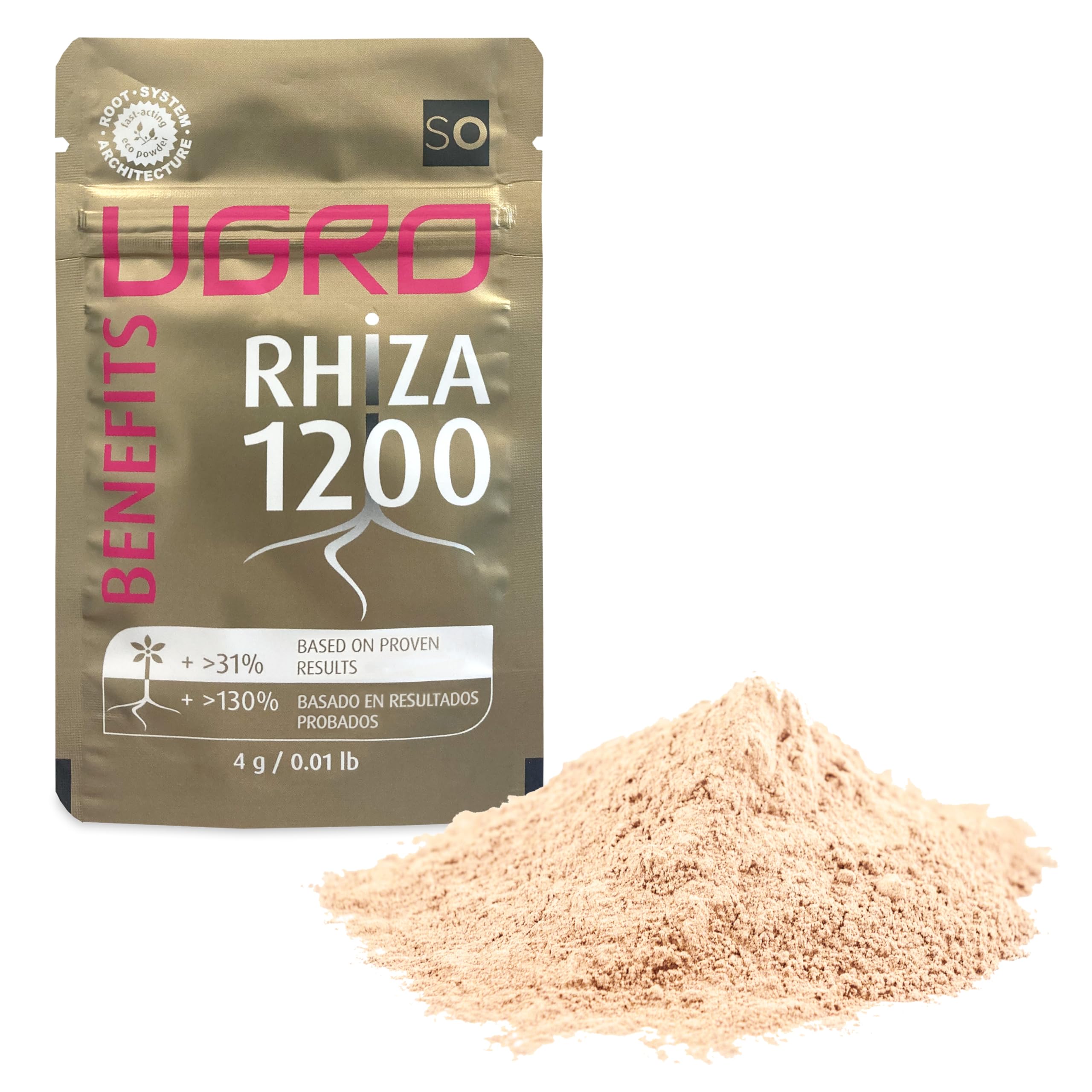 UGro Rhiza1200 - Micorrizas Naturales, Hongos beneficiosos que estimulan el Crecimiento y Mejoran la Nutrición de las Plantas. Para el desarrollo Rápido de las Raíces