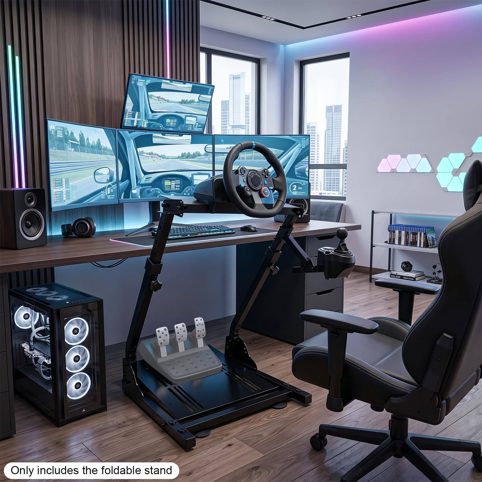 Cavalletto per volante, pieghevole, regolabile | Supporto per volante per Logitech G25/G27/G2/G920/G923; TX-F458/T500RS/T3PA-PRO (F1/GT), pedali Fanatec Clubsport e Simcube