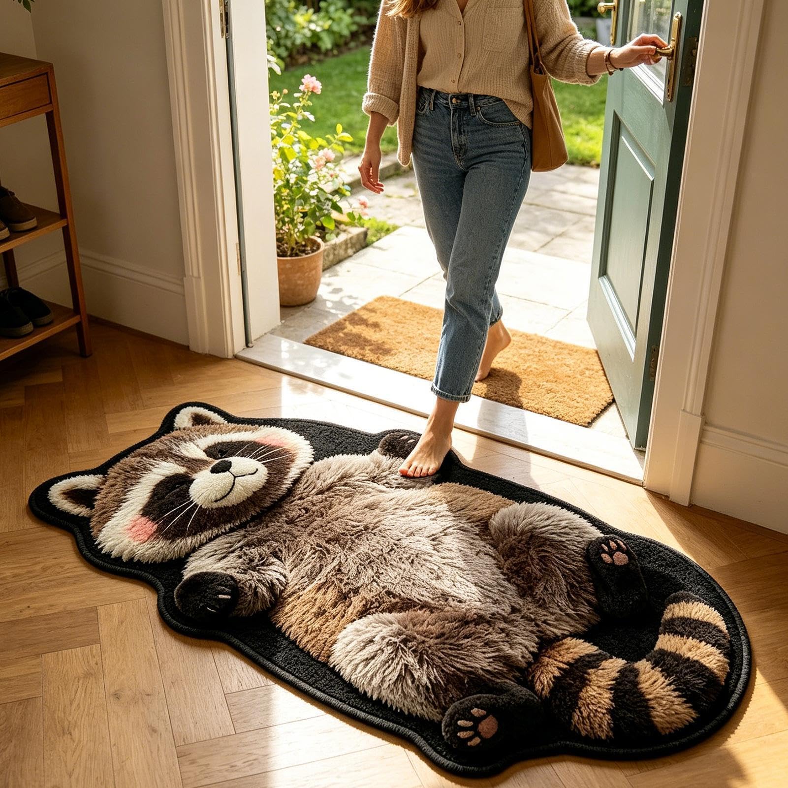 Tapis d'animaux pour le salon, motif raton laveur, tapis de décoration