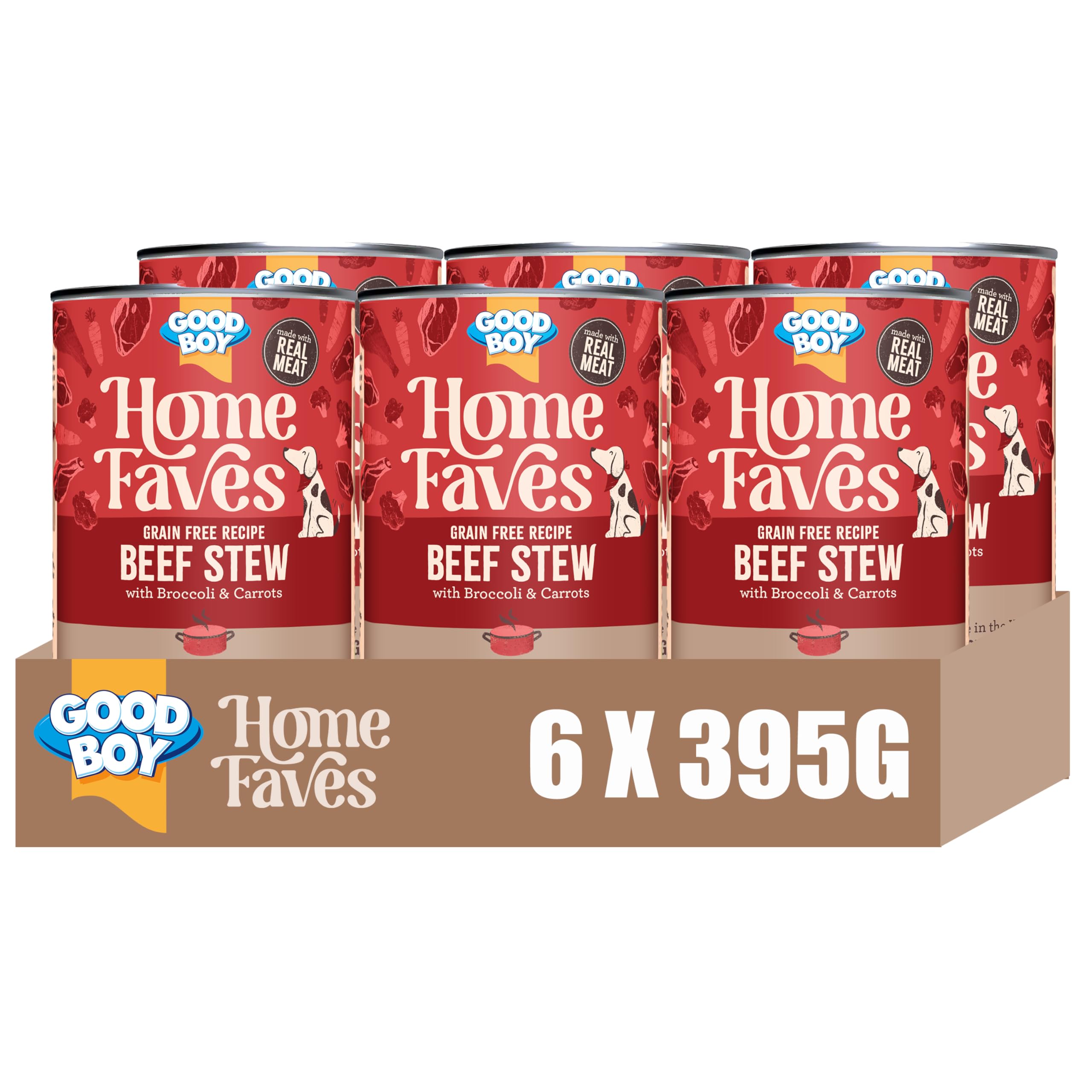 Good Boy Home Faves Grain Free Wet Dog Food Cans, Beef Stew, 6 Tins x 395 g