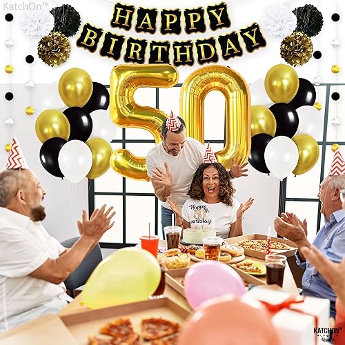 Miniatura 2 de KatchOn, Juego de decoración de feliz cumpleaños número 50, paquete de 48, globos dorados del número 50 de 40 pulgadas, pancarta de feliz cumpleaños