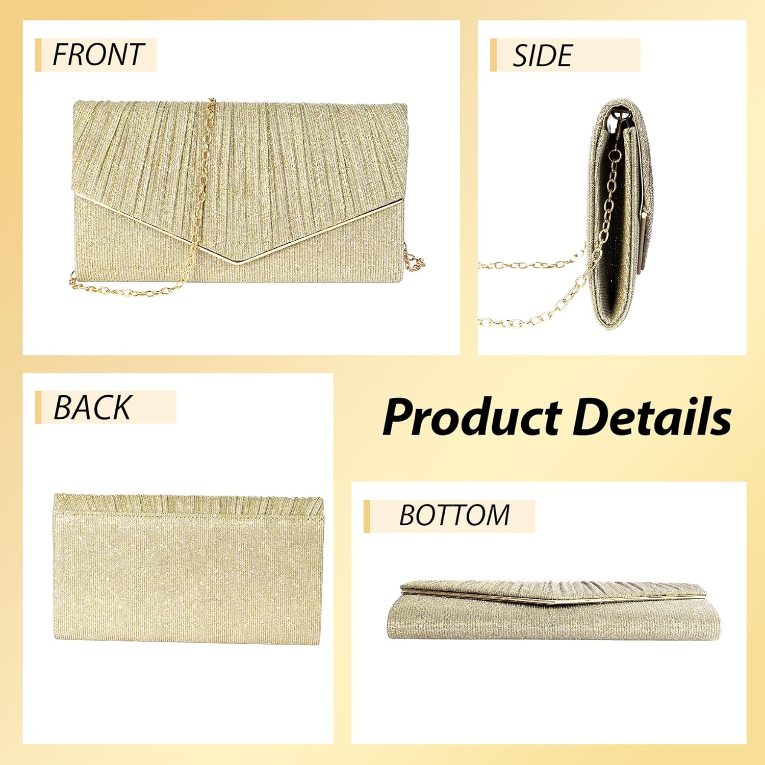 Evening Clutch Handbag for Wedding Guest, Bridal Party Prom, Cocktail Night, Formal Dressy Evening Crossbody Bag for Women