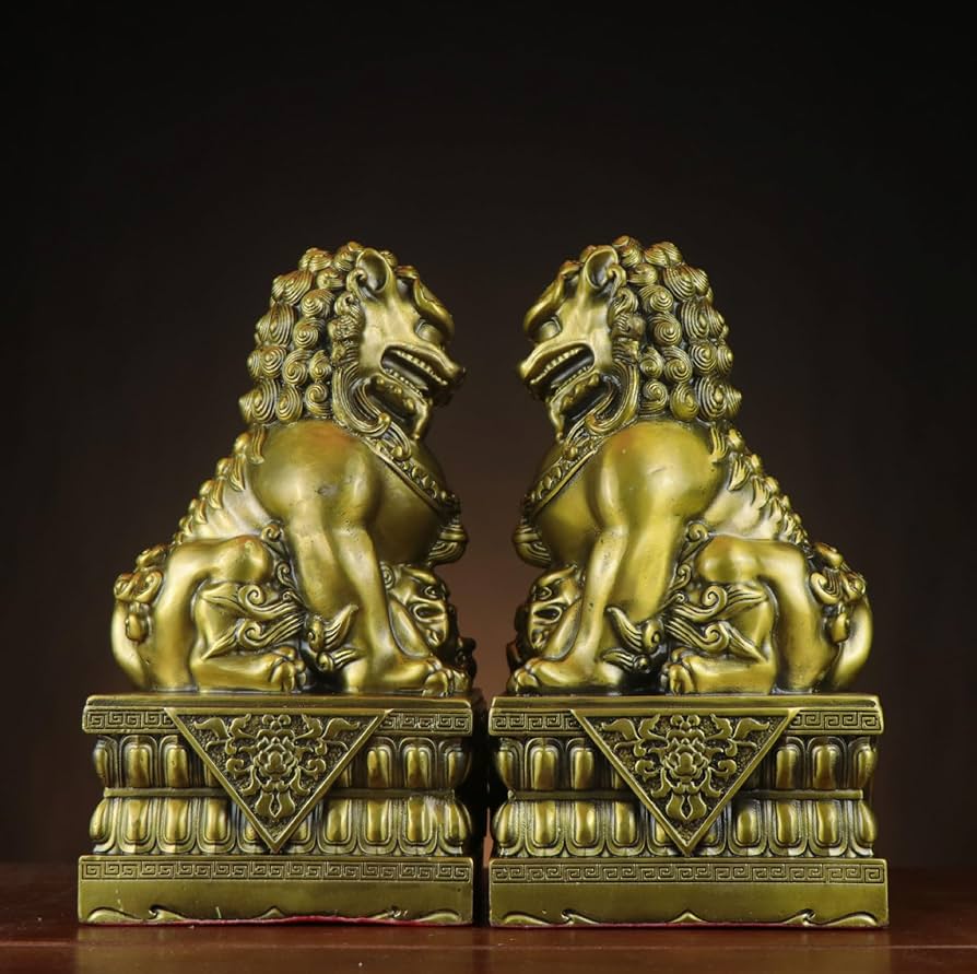 Amazon.com: Usoway 黄铜狮子摆件一对宫门狮北京狮故宫狮大号门口家居