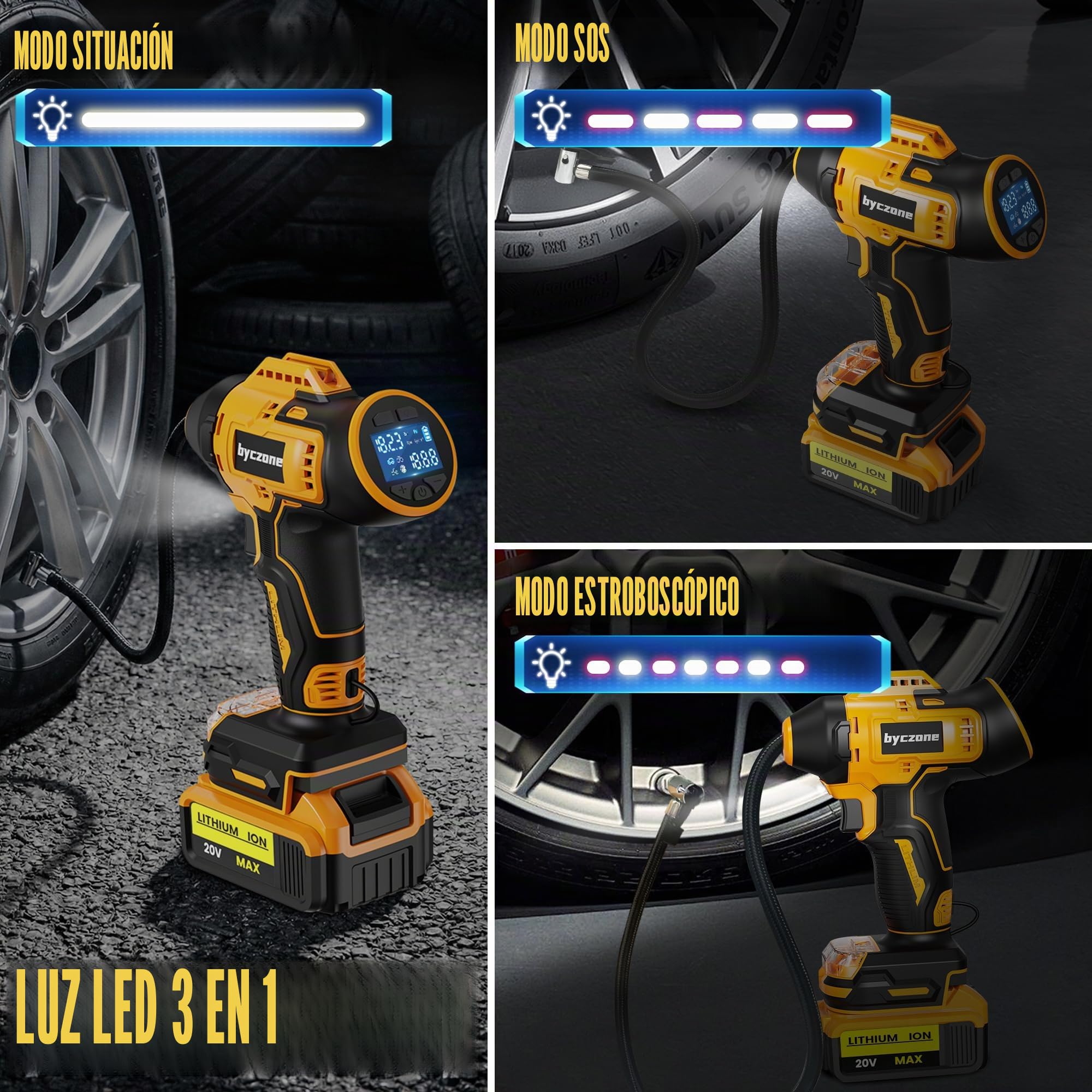 Inflador de neumáticos compatible con batería Dewalt de 18 V, compresor de aire inalámbrico de 160 PSI con medidor de presión digital LCD, apagado automático, inflado rápido para coche, bicicleta