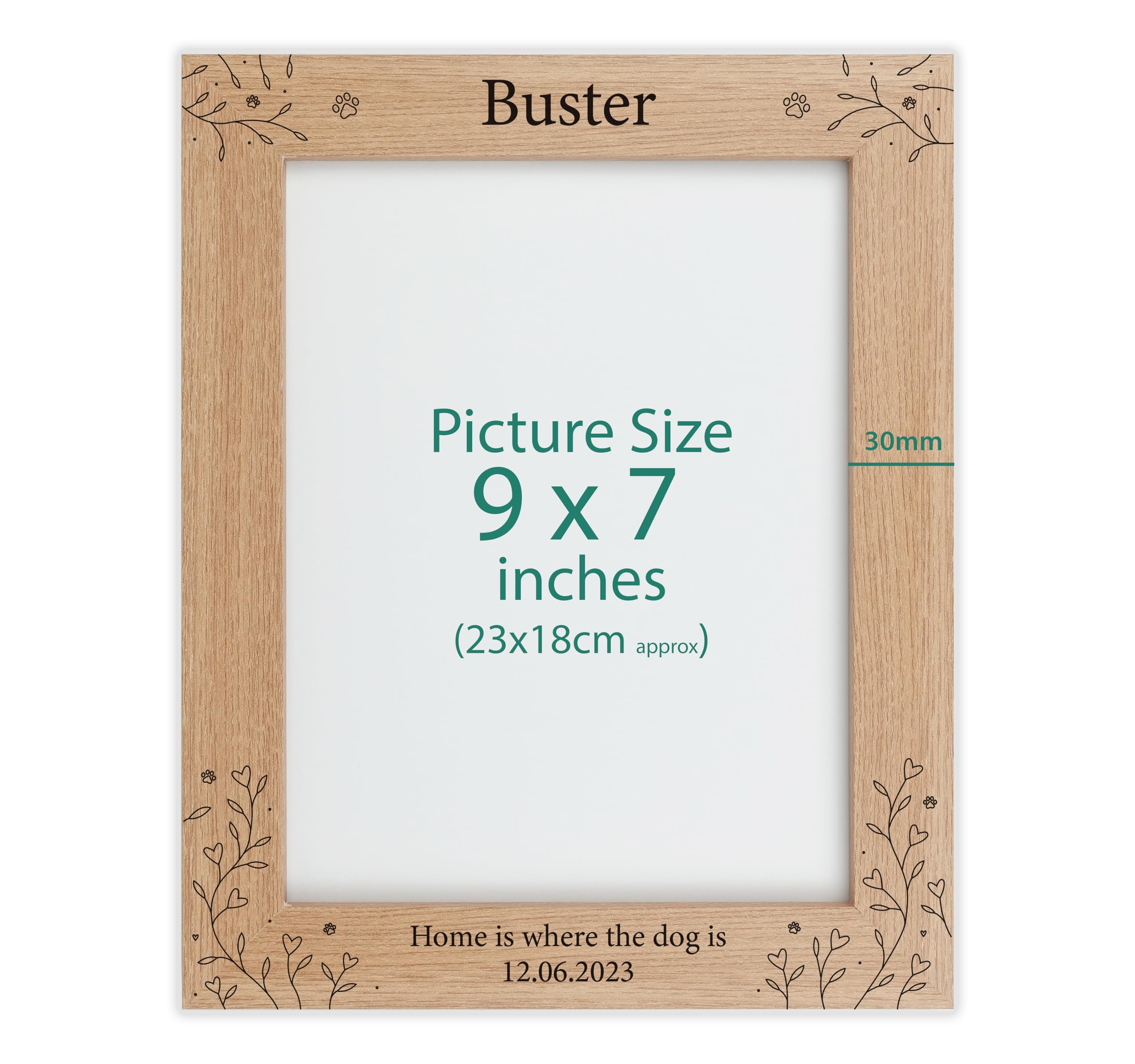 Personalised Engraved frame (Dog, Oak Effect, 9x7 Inches (Portrait))