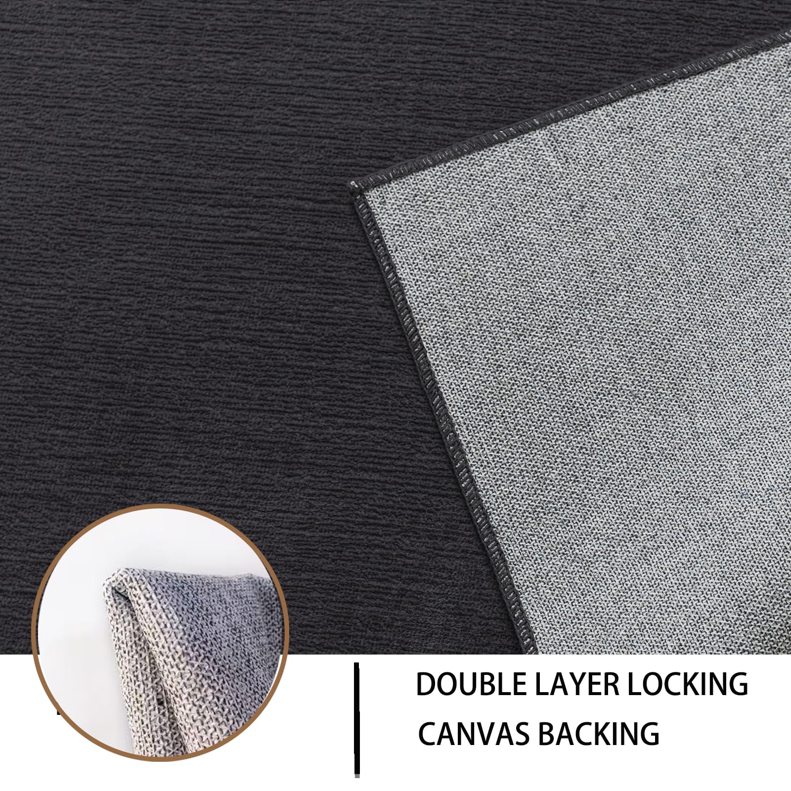 Ceneco Black Short Pile Rug, Non-Slip Washable Rugs for Bedroom Chenille Kids Room Mat - Image 3