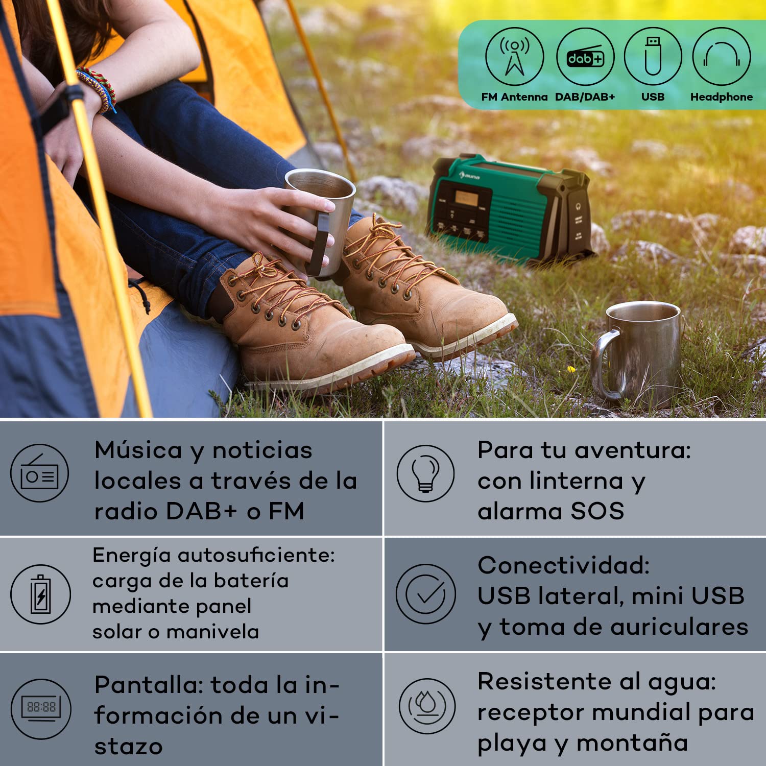 Auna Radio Portatil Pequeña Dab, FM/Dab/Dab+, Radio con Bluetooth, Altavoz Estéreo AUX Potencia con Pantalla LCD, Potencia 1W, Entrada Auriculares,Transistores Digital Entrada USB y Alarma