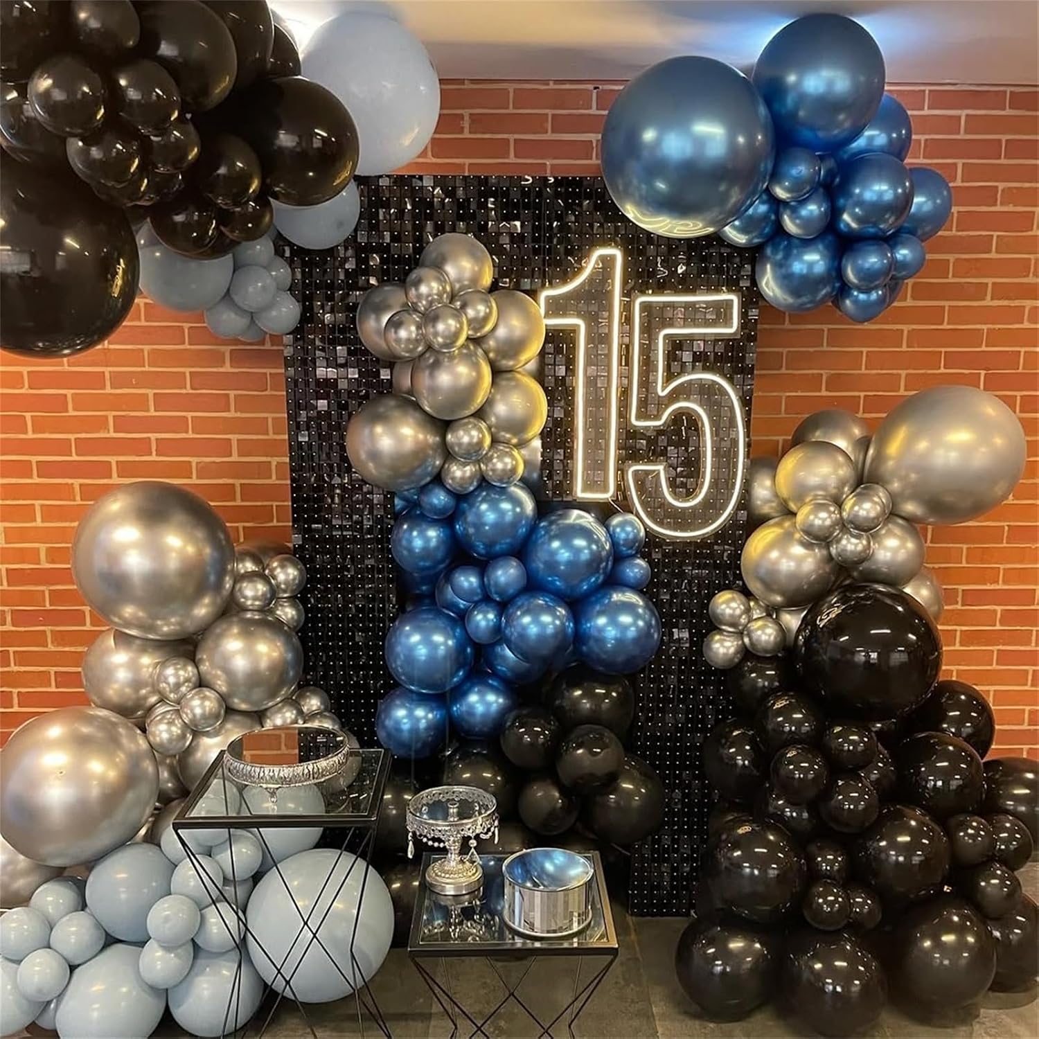 Metallic Blue and Black Balloon Arch Garland Kit, 118PCS Baby Light Blue Metal Silver Latex Balloons for Birthday Baby Shower Gender Reveal Graduation Wedding Father's Day Party Decorations Supplies image 3