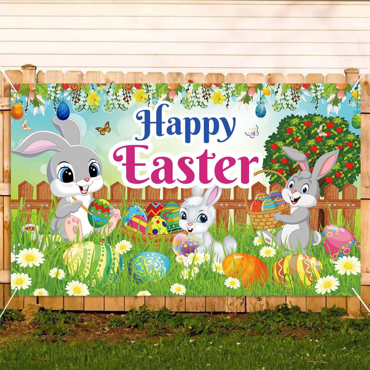 Happy Easter Banner, Large 70" X 43" Easter Backdrop, Easter Party Decorations, Easter Day Photography Background