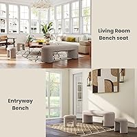 Vista 6 de Juego de Bancos Otomanos Anidables de 3 Piezas, Banco Tapizado de 53" de Largo para Pie de Cama con 2 Taburetes para Pies de 15", Banco Arqueado