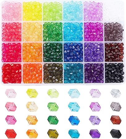 PH PandaHall 2160pcs 6mm Crystal Beads Bicone Bracelet Bead Faceted Acrylic Beads 24 Colors Rainbow Loose Craft Bead for Friendship Bracelet Necklace Earring Jewelry Making Flower Bag Decoration