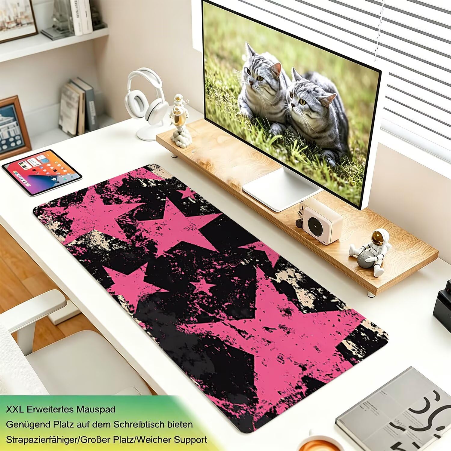 Tappetino Mouse Gaming XXL, Mousepad 1200x600x4mm rosa Stella 0x0-149 | Tappetino Scrivania con Base in Gomma Antiscivolo Bordi Cuciti per Computer, PC, Migliora la Precisione e la Velocità