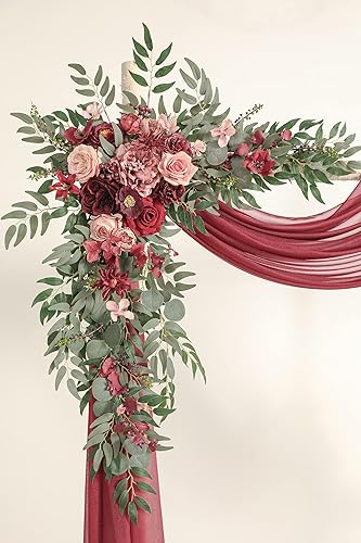 Miniatura 4 de Serra Flora Kit de flores de arco de boda (paquete de 4) 2 piezas de arreglos florales artificiales con 2 piezas de tela drapeada para decoración de