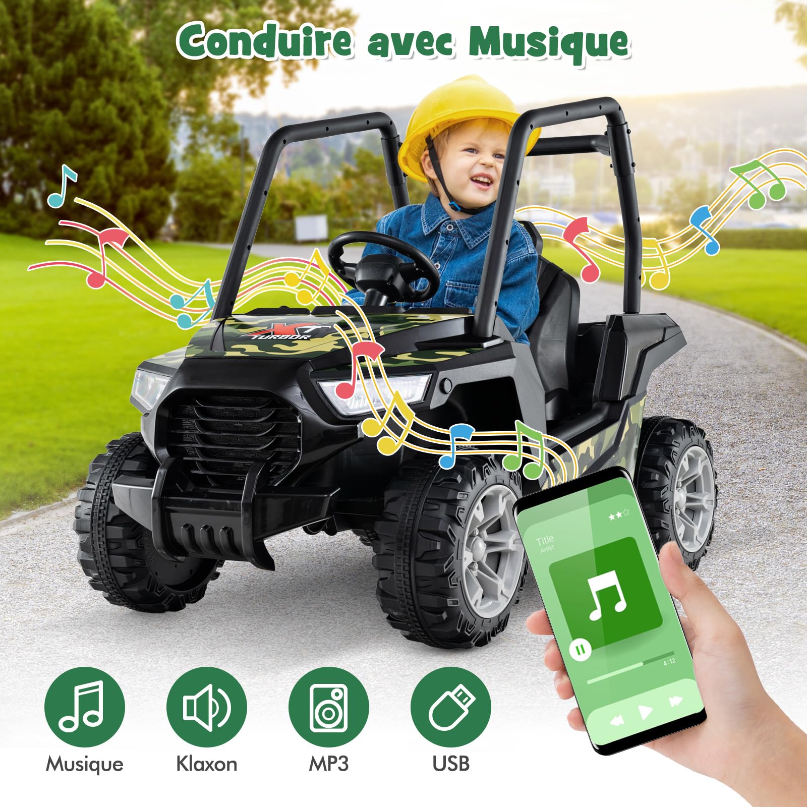 COSTWAY 24V Voiture Électrique Enfant avec Télécommande & 3 Vitesses(2,5-4,5km/h), Véhicule Électrique à 4 Roues avec Musique & Lumières LED, Démarrage Lent, Charge 30kg pour 3-8 Ans (Vert)