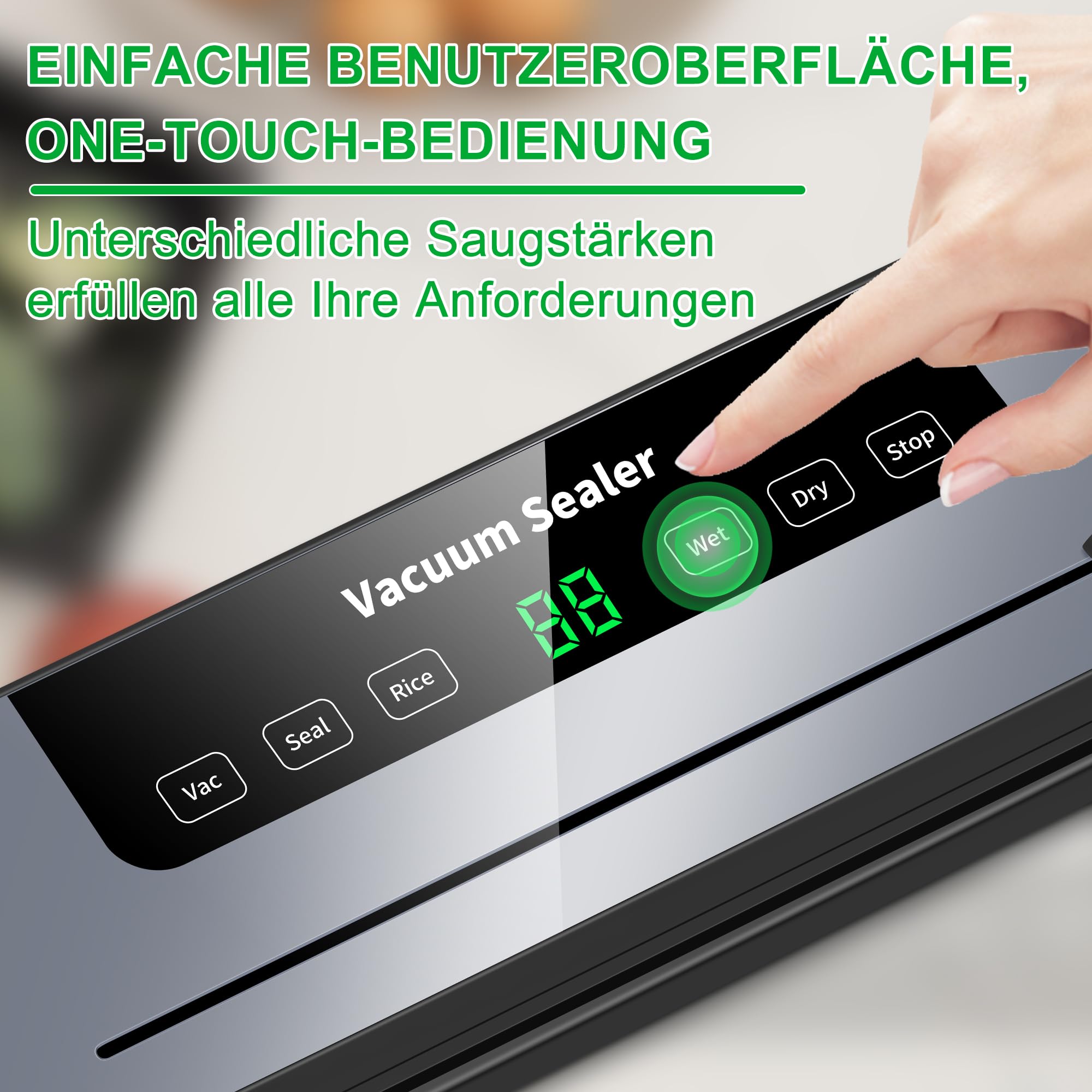 Vakuumiergerät 7 in 1 Profi mit Cutter und Digitalem Countdown, 50 Vakuumierbeutel für Lebensmittelkonservierung