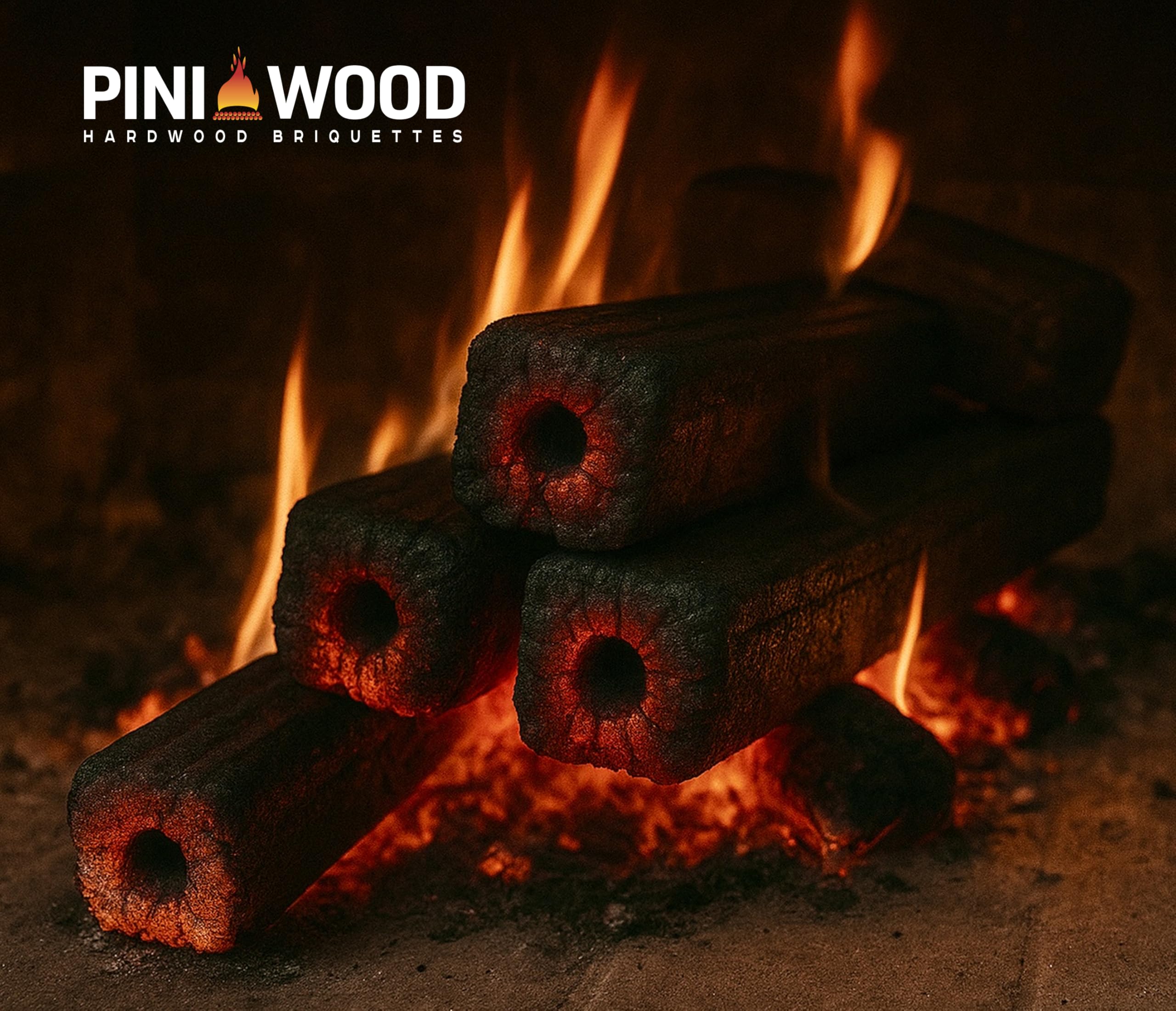 PINI Kay Briquetas de madera de roble, 23 cm de largo, cuadradas con agujero de tracción, 22,5 kg, briquetas de madera dura, briquetas de madera de roble, chimenea, horno y barbacoa