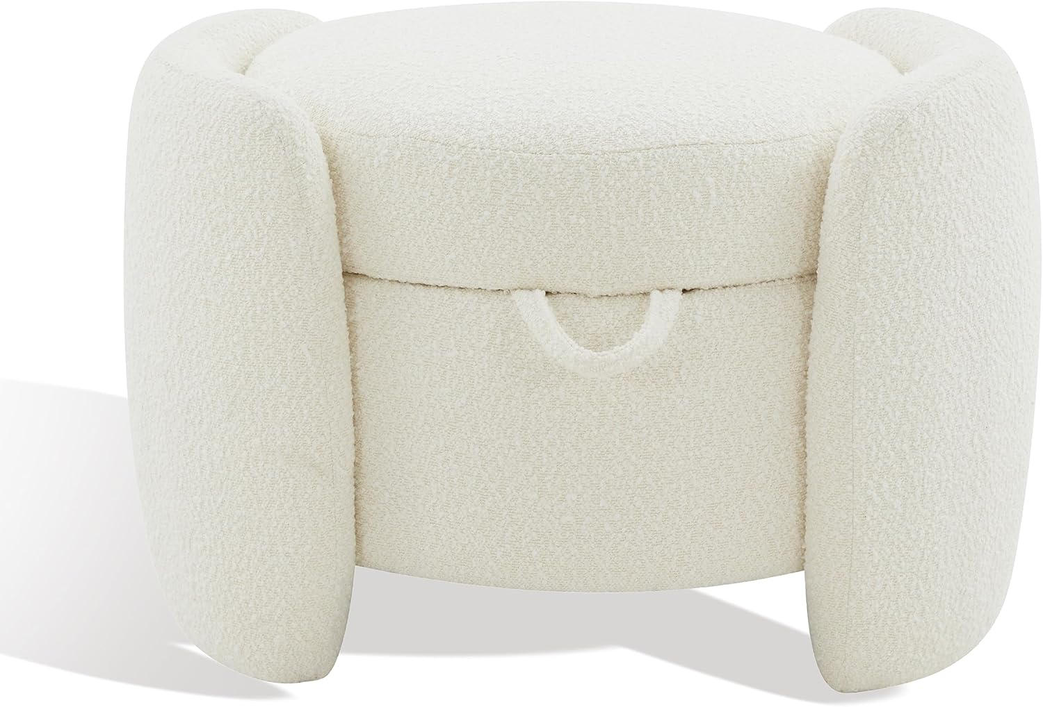 Ivory Boucle Storage Ottoman with Sculptural Legs