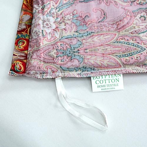 Miniatura 7 de Ropa de cama bohemia de lujo, estilo bohemio, retro, bohemio, tamaño King, 3 piezas, 100% algodón egipcio, patrón de damasco, color rojo y dorado,