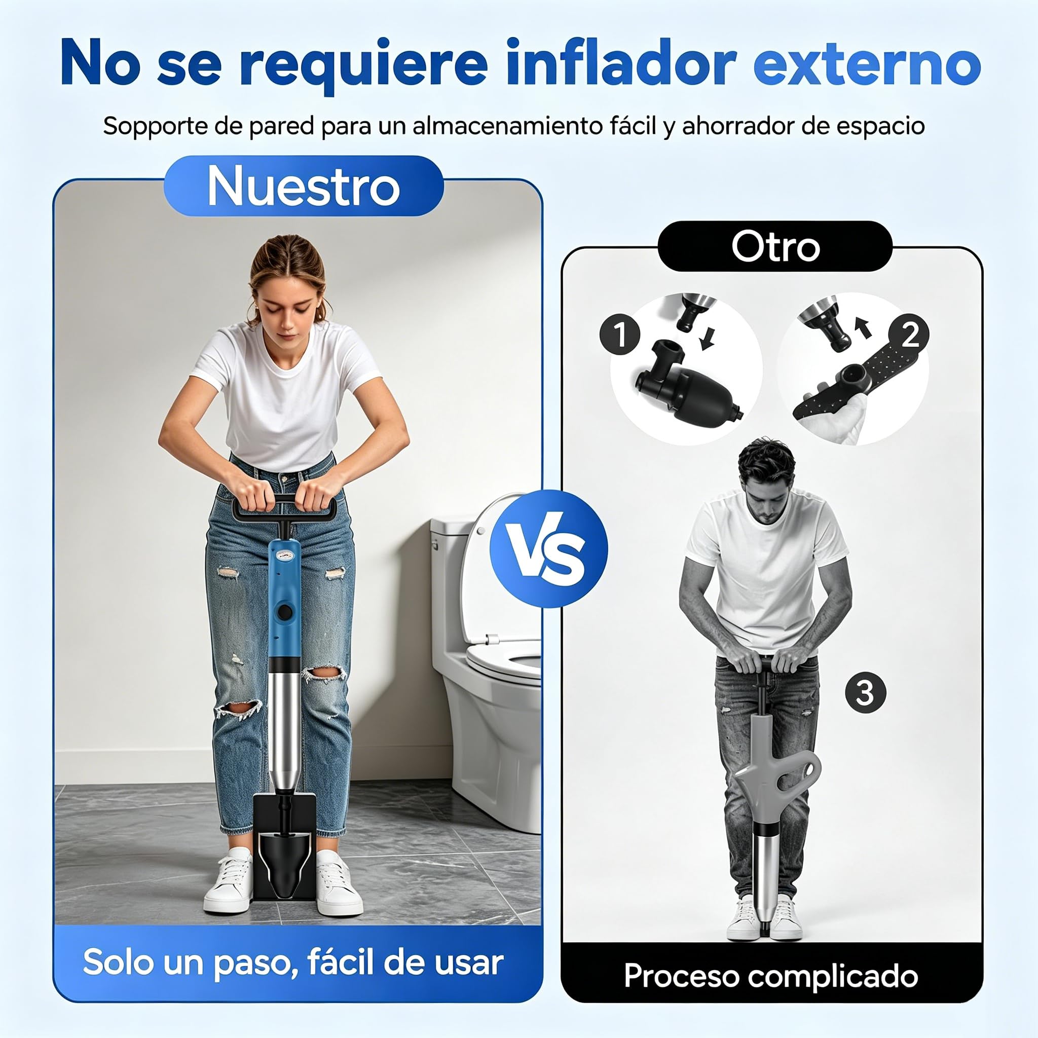 Desatascador inodoro,Desatascador tuberias profesional, desatascador wc bomba neumatico, pistola desatascador tuberias Lavabos Avec cintre para Cuartos, Baño，Lavabos