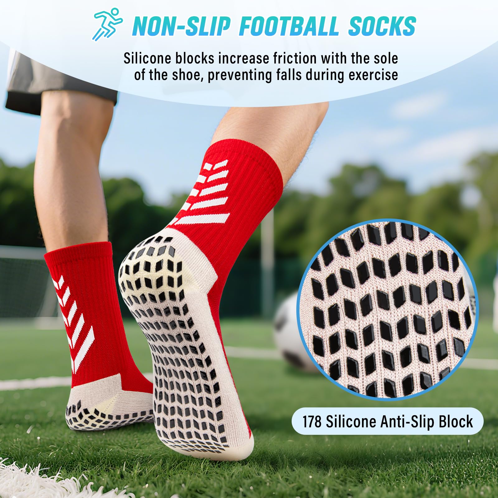 LUROON Calze Antiscivolo Calcio Uomo 37-46, 3/4 Paia Calzini Grip Calcio in Silicone Grip Anti Vesciche Calzini Sportivi Donna Traspirante Calze Antiscivolo Calcio per Ciclismo Trekking