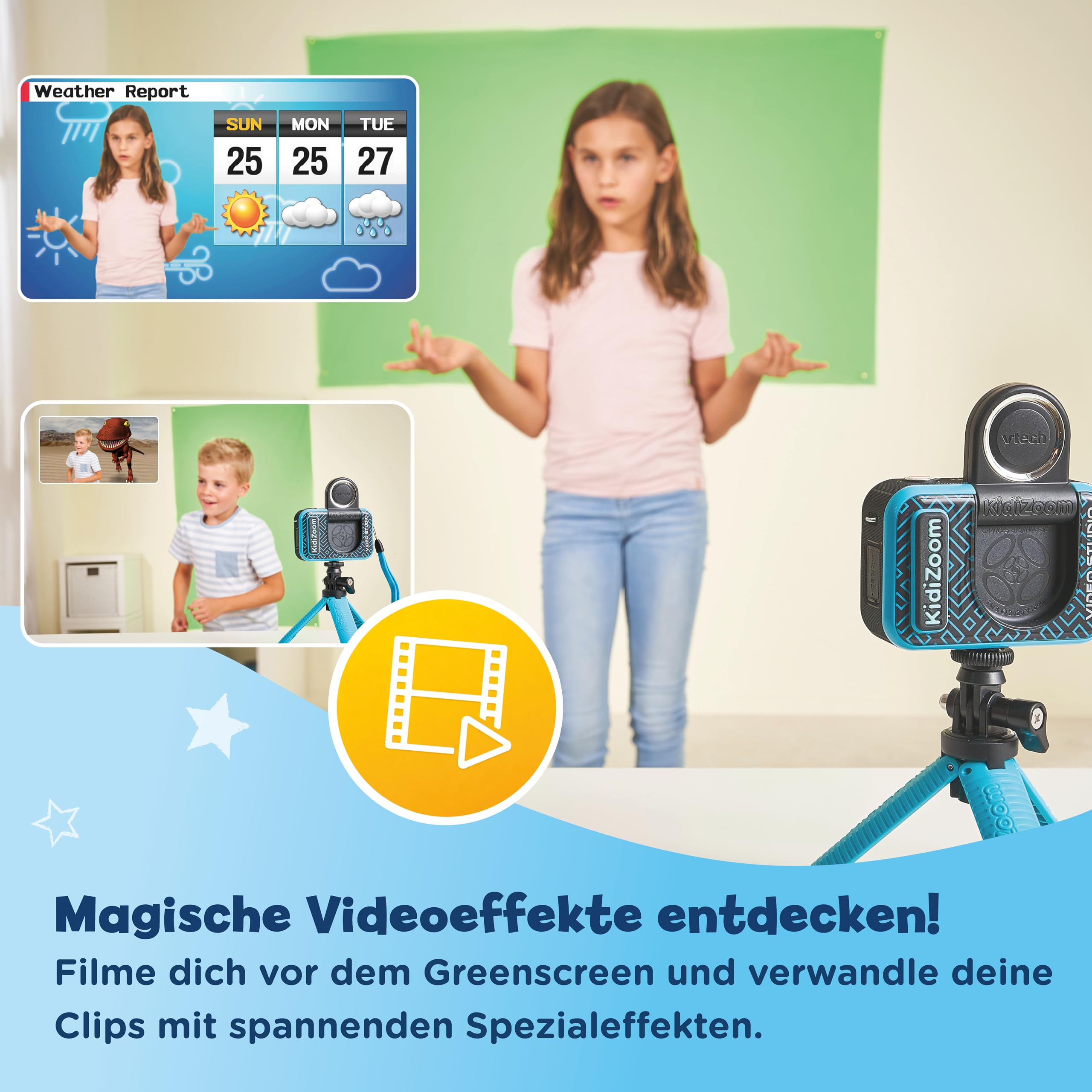 VTech Kidizoom Video Studio HD blau – Kinderkamera mit Greenscreen