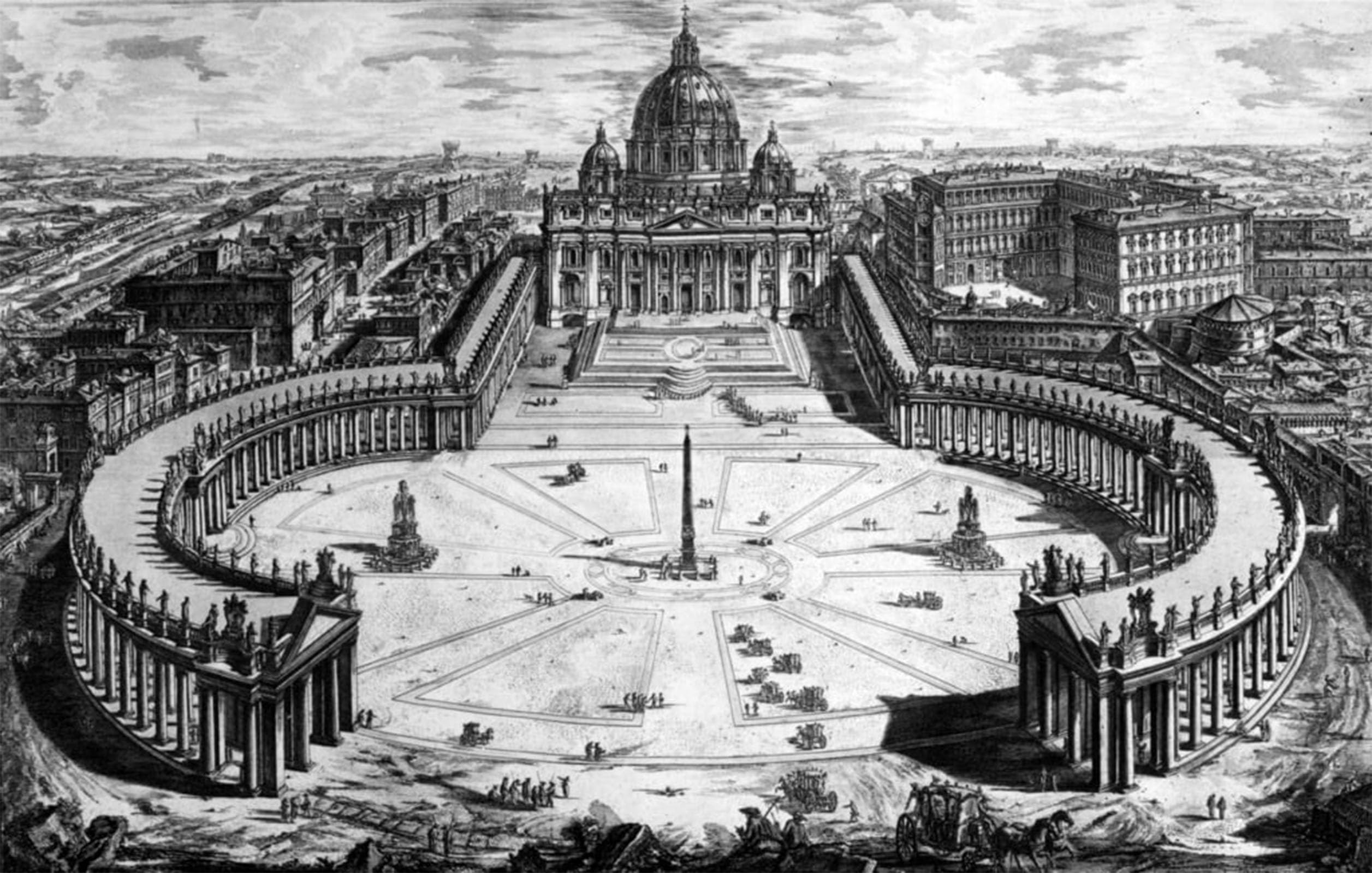 ARTXLXXBN Famous Print Painting Colorful Art Print Bird's Eye View of St Peter's Basilica and Piazza by Battista Piranesi Canvas Art Decorations for Home Decor 60x90cm