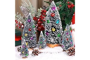 5 Pcs Artificial Mini Christmas Sisal Snow Frost Trees with Decorated Ball