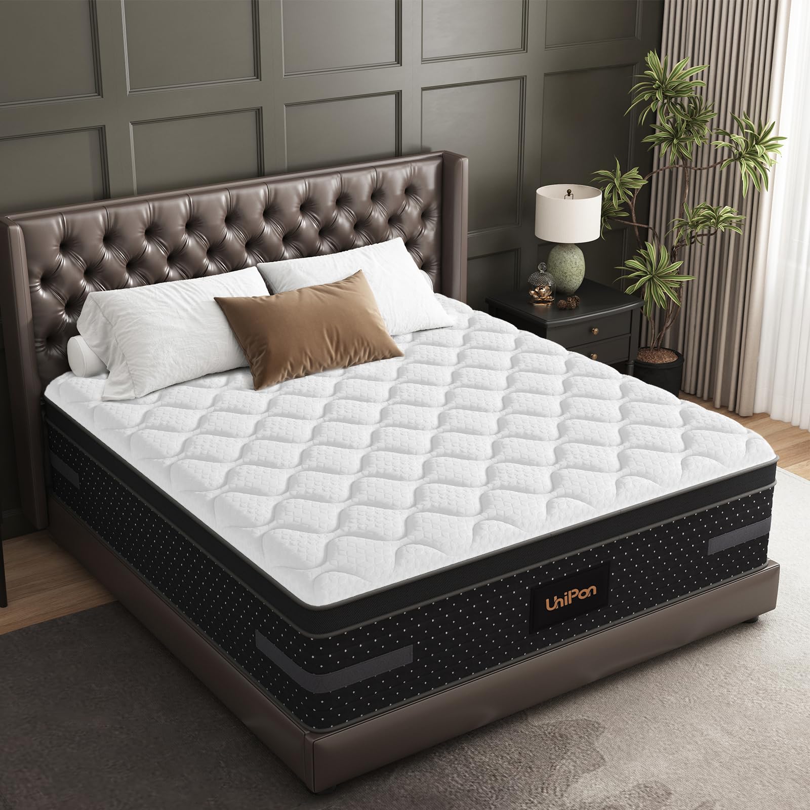 UniPon Firm King Mattress 14 Inch, Cooling Gel Hybrid Mattresses for Back Pain Relief Extra Lumbar Support Motion Isolation with 960+ Pocket Springs,