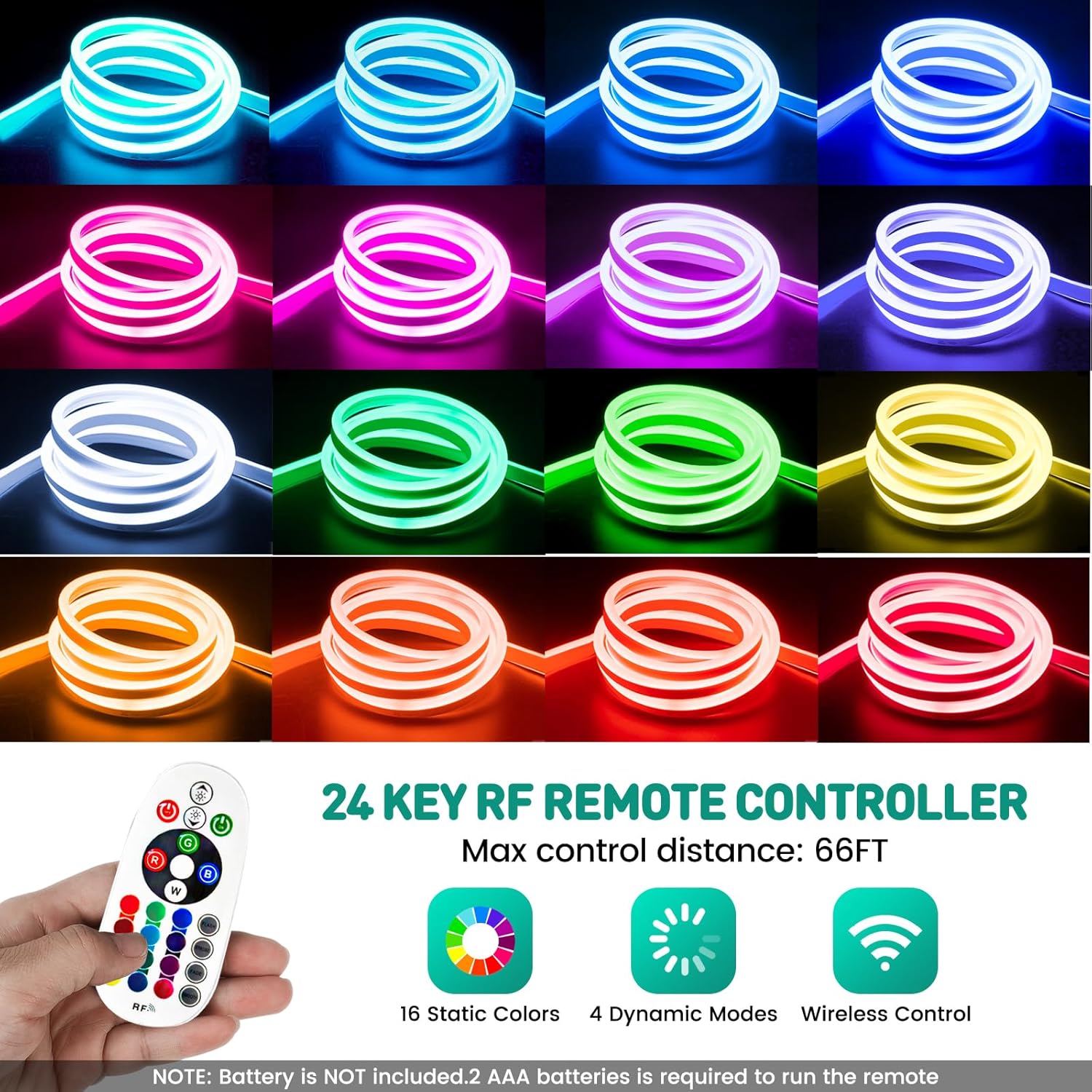 GZBtech RGB LED Neon Rope Lights 100FT/30M, AC 110-120V Waterproof Color Changing LED Rope Light with Remote Control, Dimmable Multi Color Strip Lighting for Indoor Outdoor Commercial Use, ETL Listed