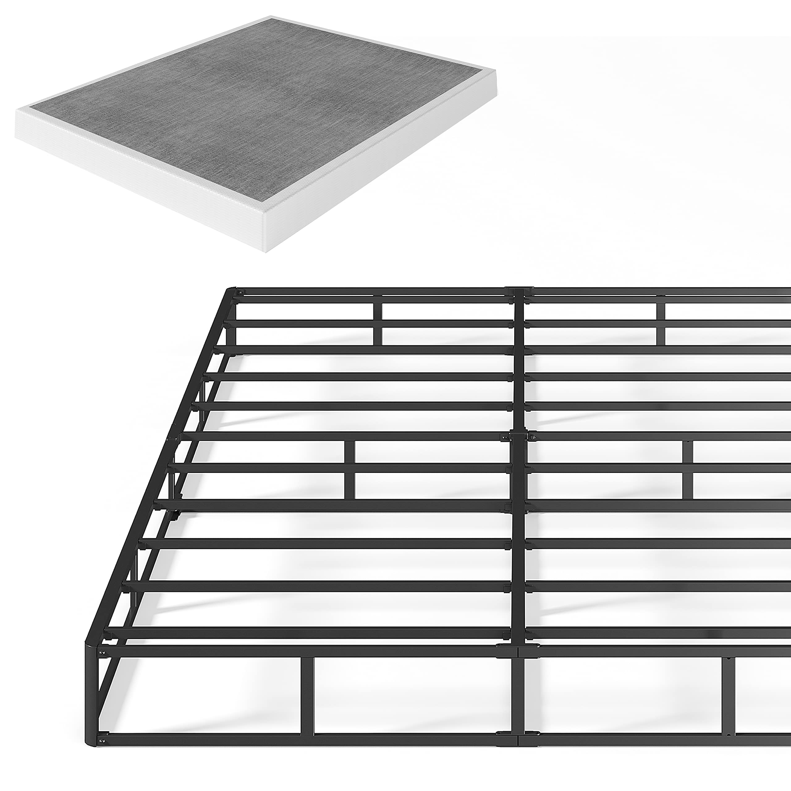 VTWAZAST 5 Inch Metal Low Profile Box Spring Queen, Heavy Duty Structure with Easy Clean Cover, Non-Slip, Noise Free, Easy Assembly