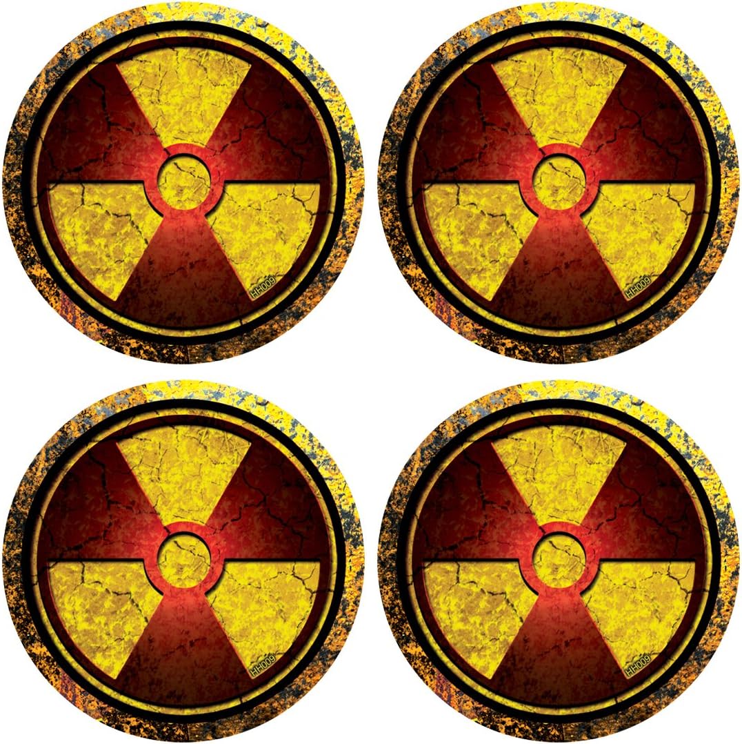 Radiation Red Grunge Hard Hat Stickers 4 Pack #HH009