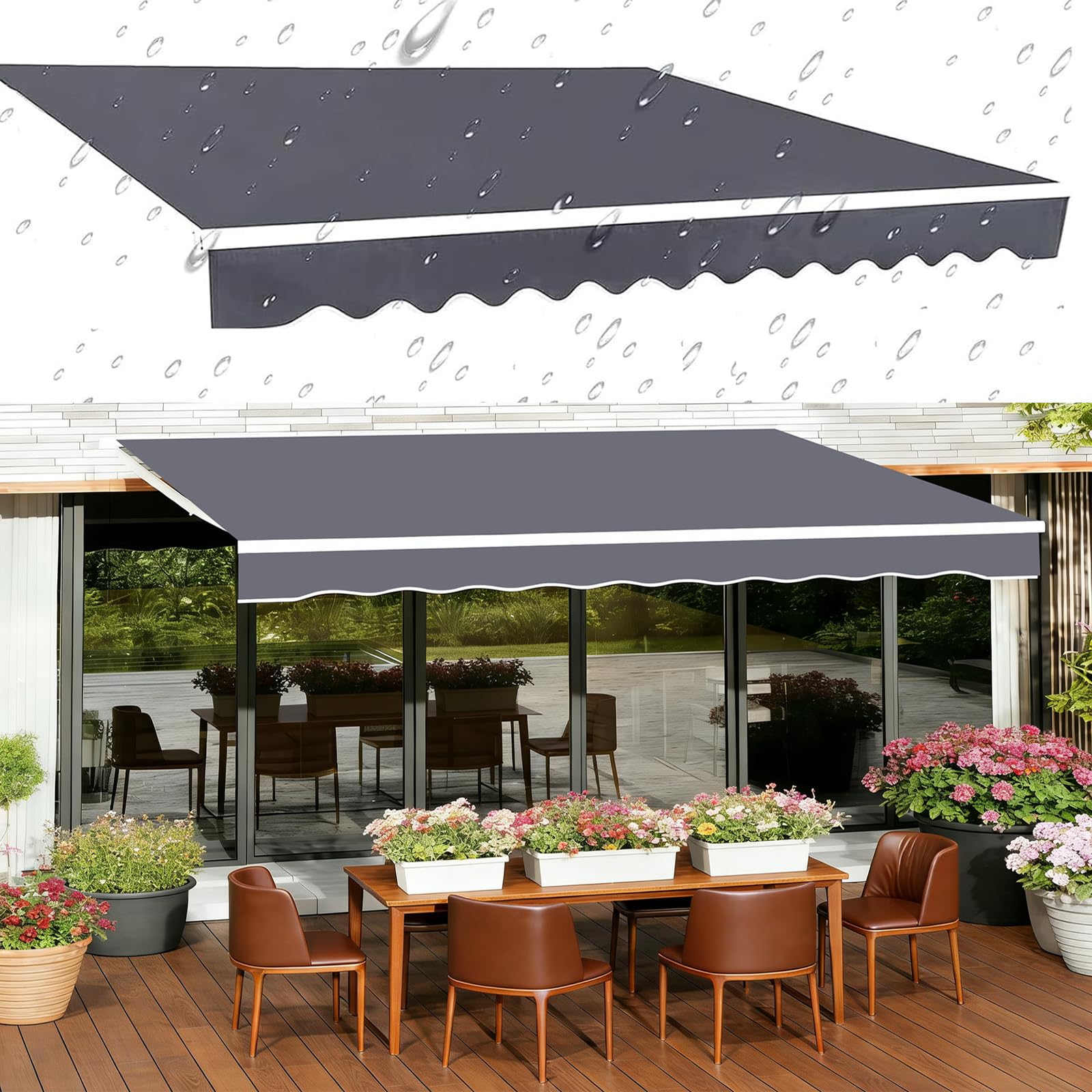 Tissu de rechange pour store banne 6x4m gris foncé imperméable