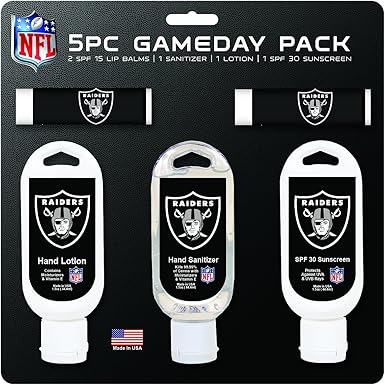 Amazon Com Nfl Oakland Raiders Game Day 5 Pack With 2 Lip Balms 2 Hand Sanitizers 1 Hand Lotion Beauty Personal Care