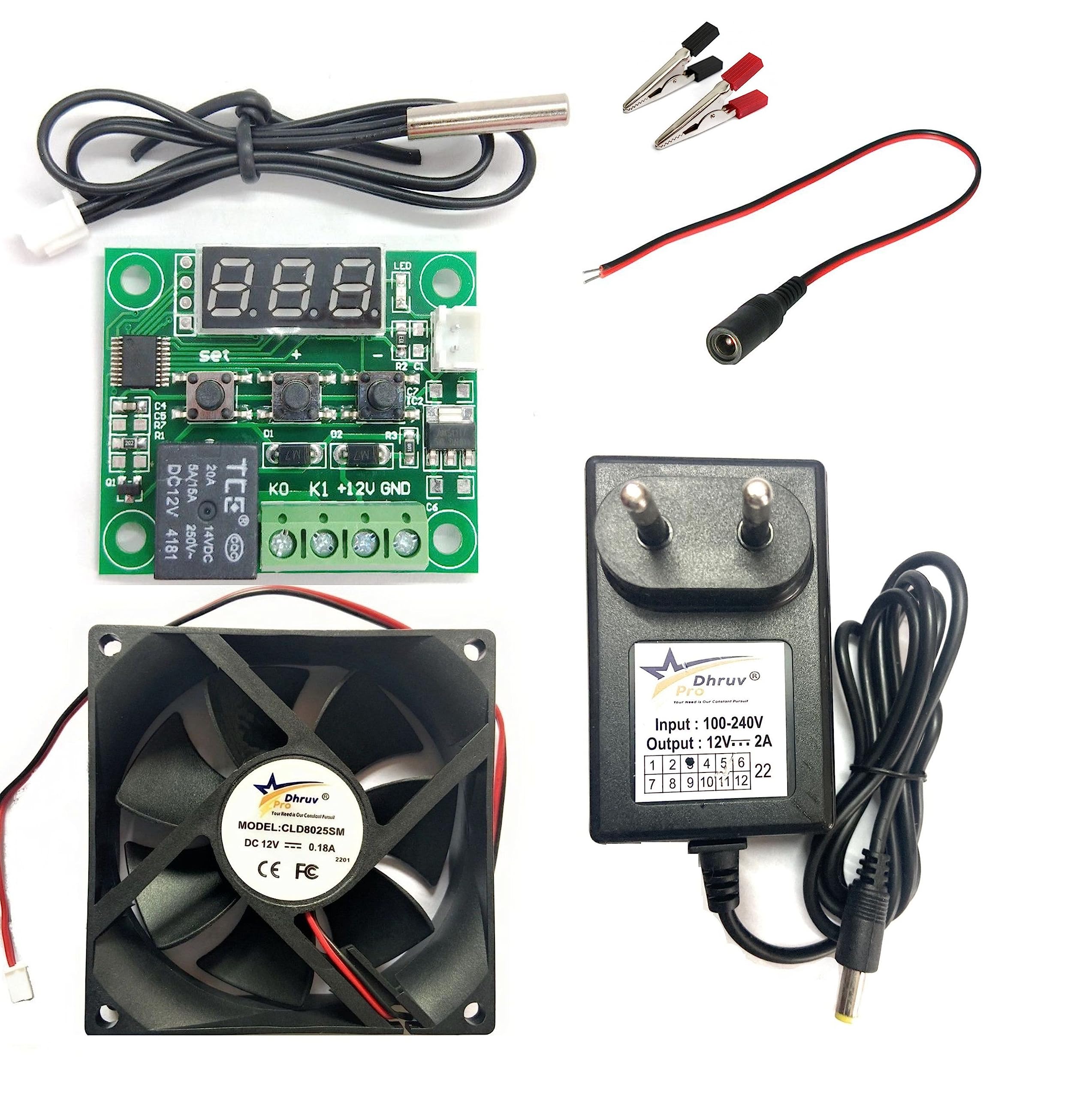 DHRUVPRO W1209 Temprature Sensor & Controller with 3'' Exhaust Fan,12v/1A Power Adaptor,Crocodile Clips & Dc Female Jack-image-14
