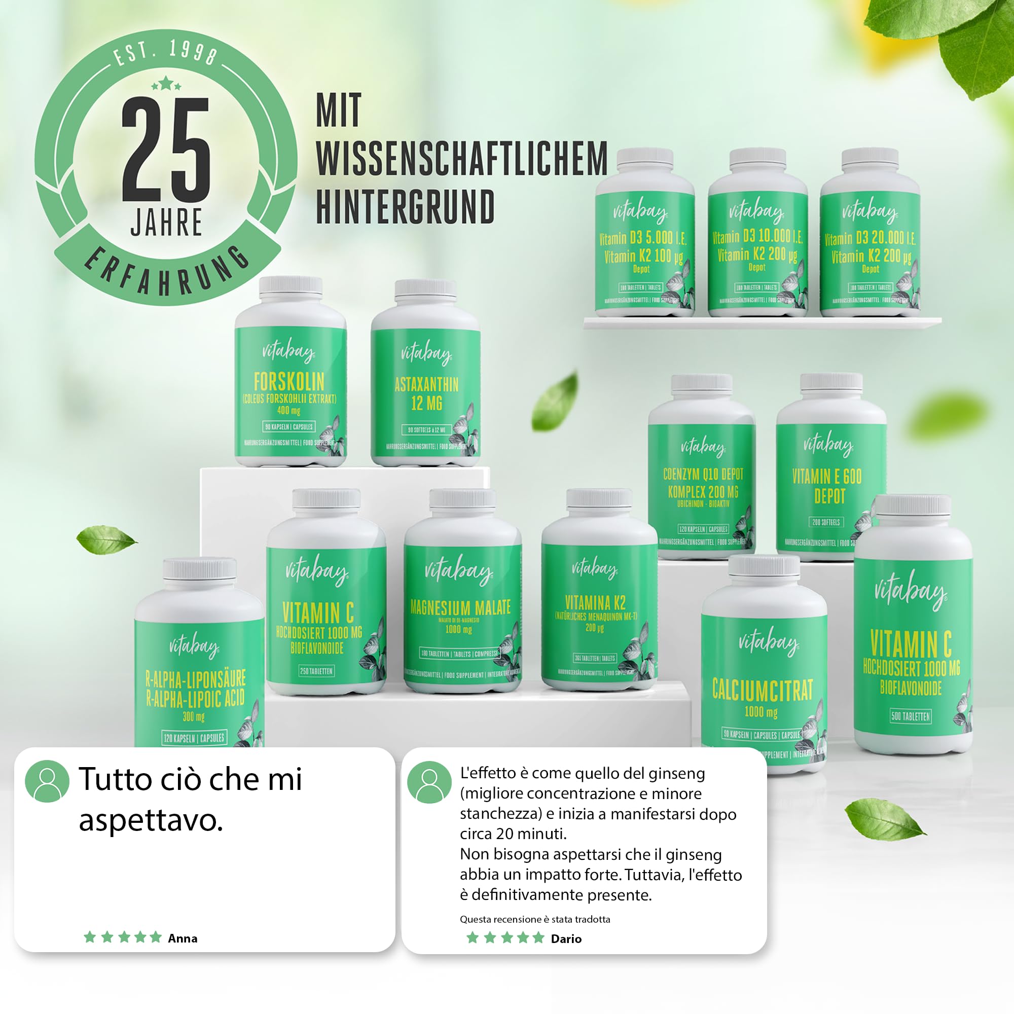 Vitabay Ginseng Rosso Panax 600 mg Estratto – 120 Capsule Vegane – Standardizzato al 20% Ginsenosidi – Vero Ginseng Coreano C.A. Meyer – Testato in Laboratorio in Germania – 2 Mesi