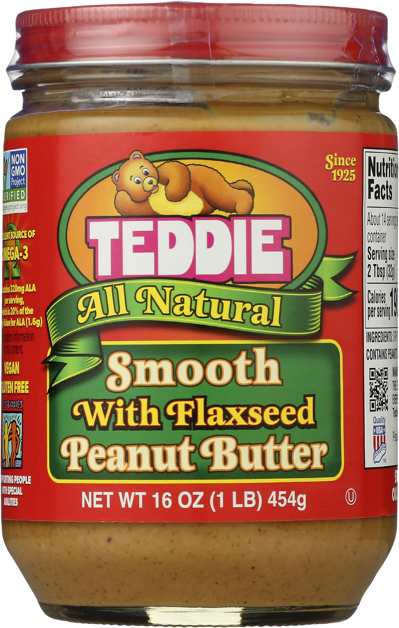 Smooth All Natural Peanut Butter with Flaxseed, 16 Ounce