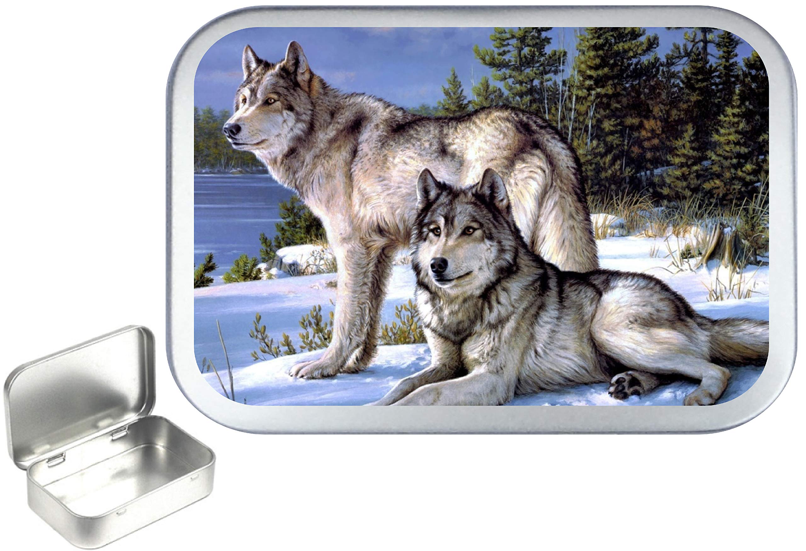 Teez Silver Wolf Portrait 50Ml Hinged Tobacco Tin, Hinged 1Oz Tobacco Tin