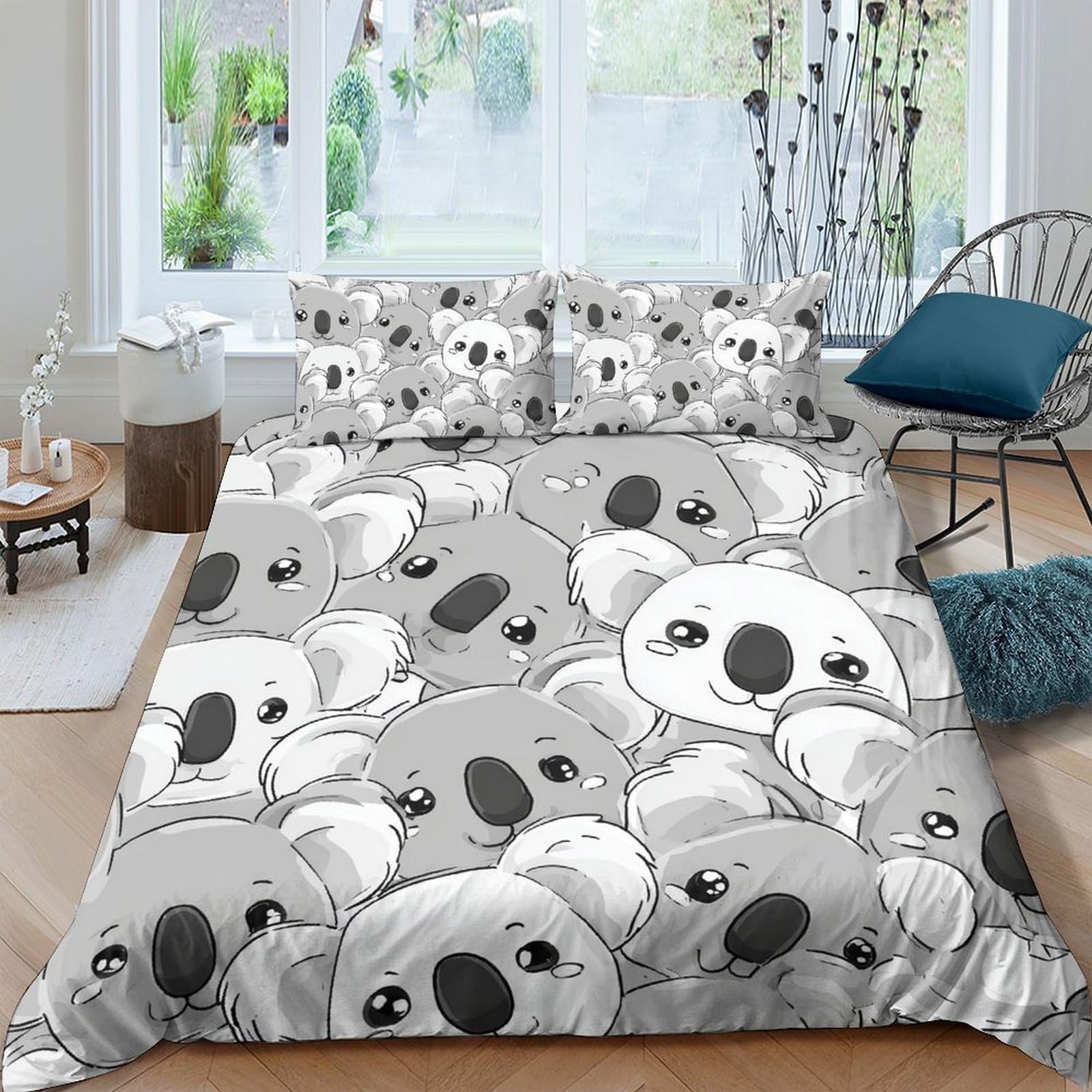 Ctjqhvkz Style-7 3D Printed Koala Cartoon Fitted Sheet Microfiber Grey Animal Bed Sheet For Bedroom Decor Mattress Protection Adults Teens Single（135X200cm）