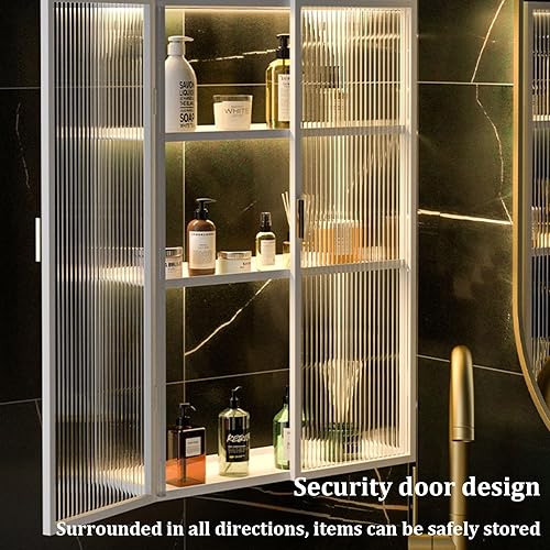 Miniatura 2 de Gabinete de baño para el hogar montado en la pared con puertas, artículos de tocador a prueba de polvo sin perforaciones, gabinete colgante de