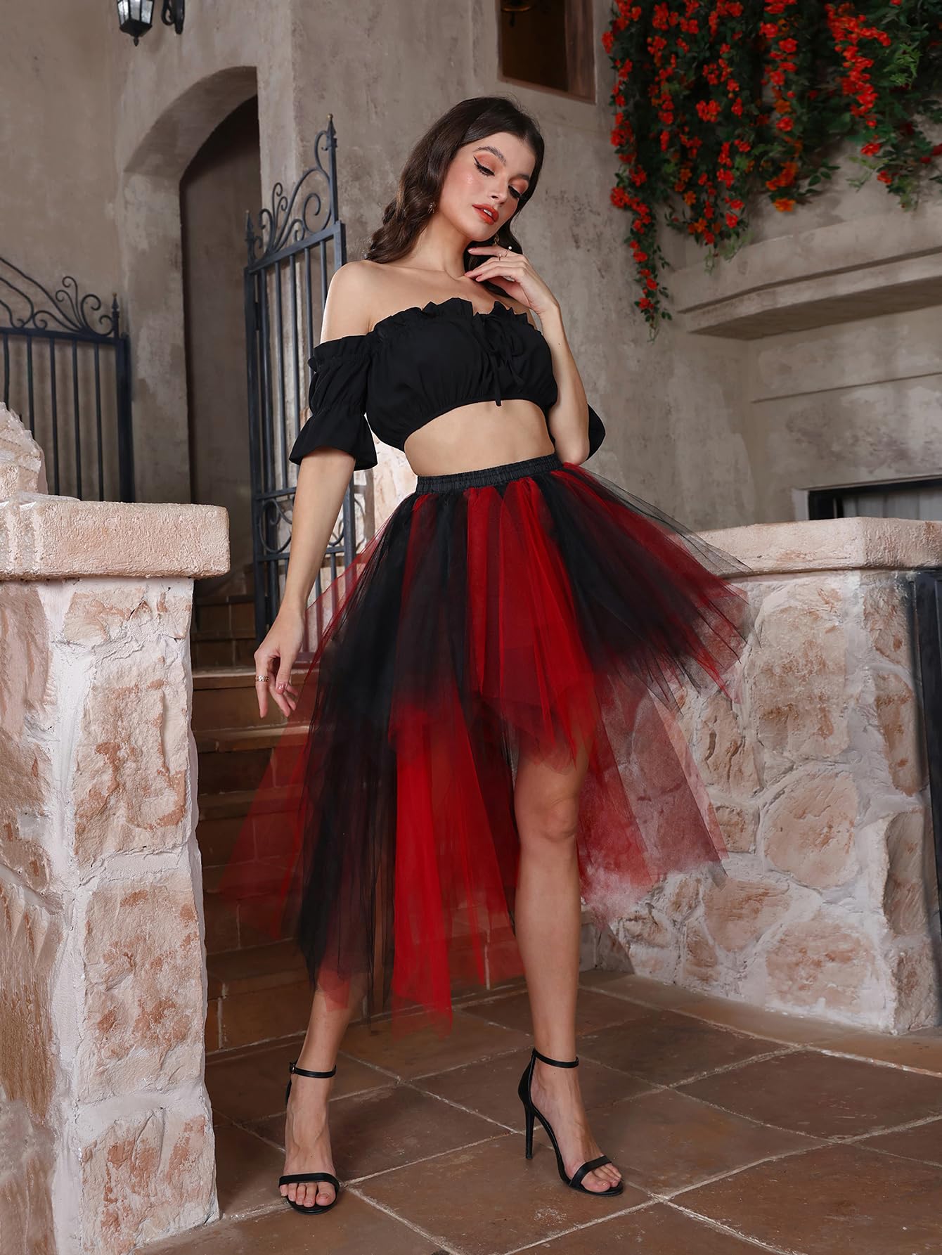 Tulle Skirts for Women High Low 50s Vintage Colorful Tutu Petticoat Ballet Bubble Dance Skirt for Cosplay Party