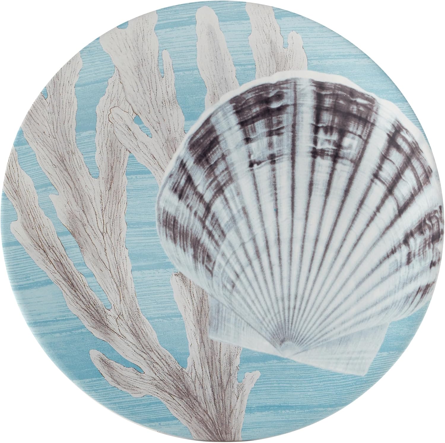 Beyond The Shore 9" Ceramic Salad & Dessert Plates – Set of 4 Assorted Coastal Designs with Starfish, Shells & Coral – Ocean-Inspired Small Plates for Appetizers, Snacks & Summer Entertaining
