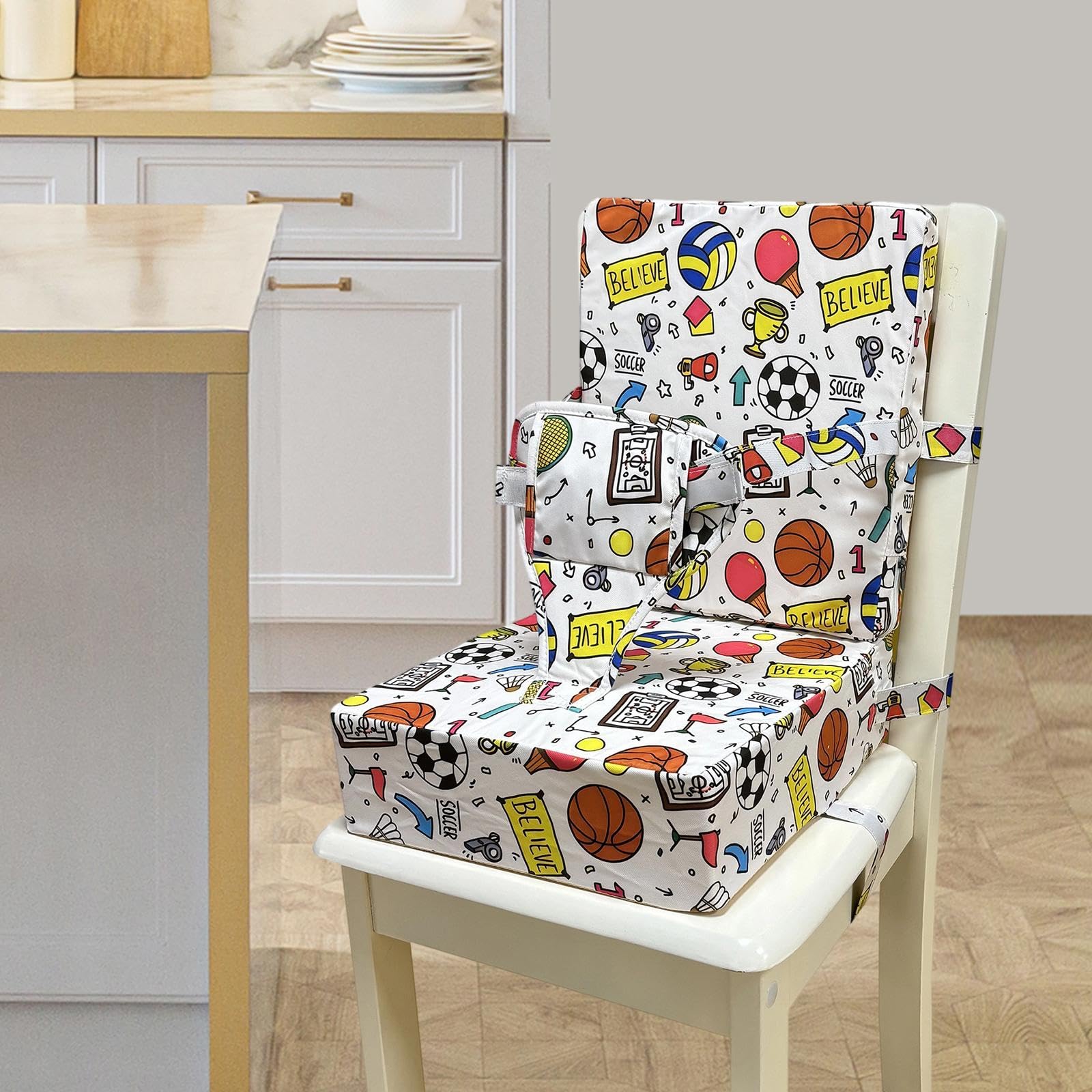 Seggiolino Bambini Pasto Sedia con Cuscino Alta Resilienza Schienale Staccabile Antiscivolo Cintura Superficie Resistente Adatto a Bambini P, Bianco, Taglia unica bambino