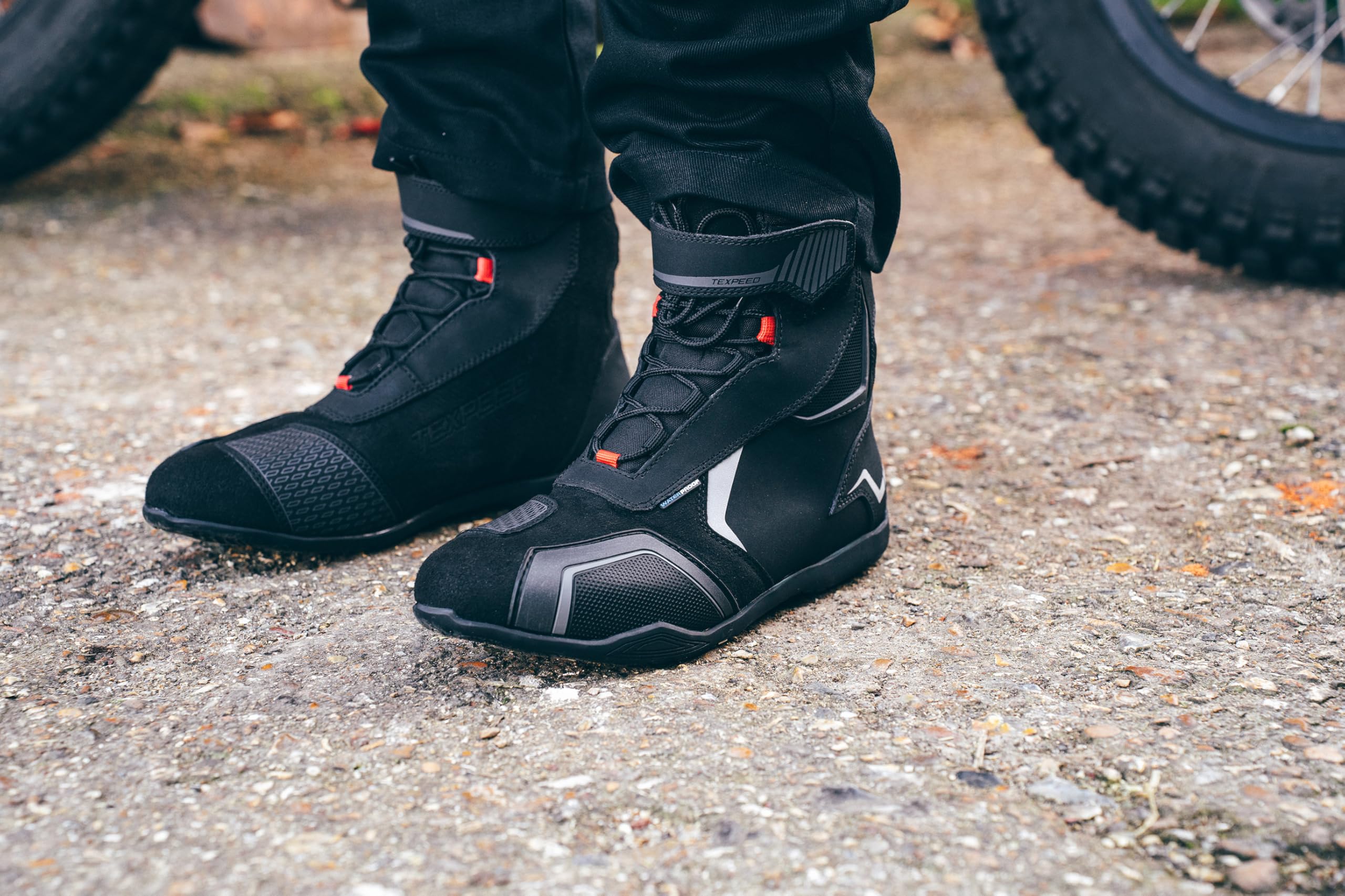 Motorradstiefel Herren Wasserdicht - Rennstil/Touren Geprüft Biker Leder Schuhe - Schwarz - Kurze Länge - Größe 45 EU