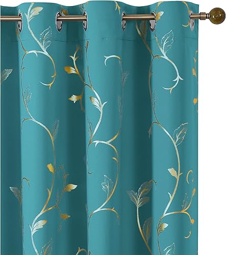 Miniatura 47 de BUHUA Cortinas opacas con estampado de flores, cortinas de ventana con aislamiento térmico, patrón de vid elegante en plata para habitación de bebé,