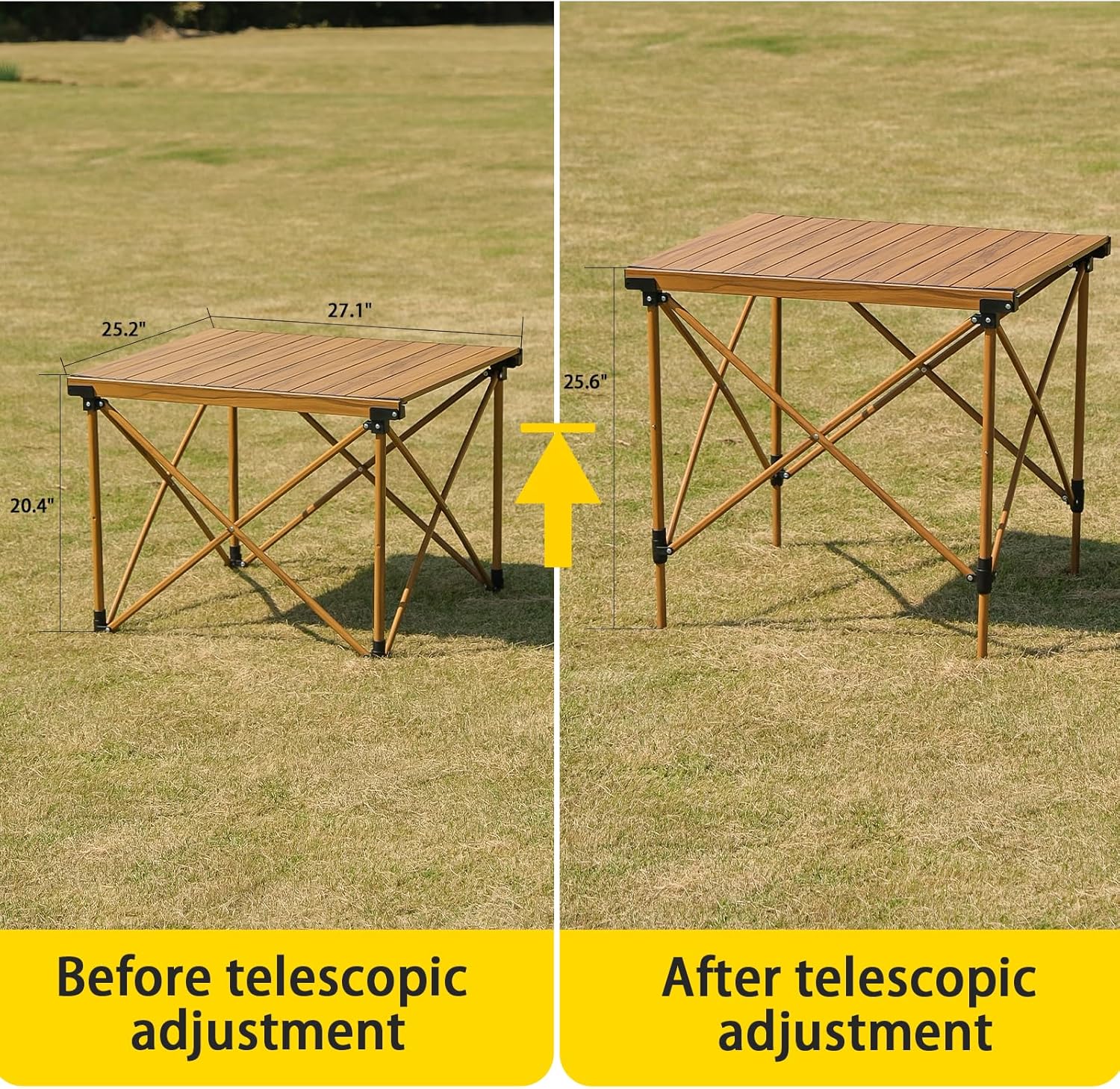 Whitsunday Outdoor Folding Table, 20.4-25.6" Height Adjustment Camping Portable Table for Camping,Picnic,Park,Beach