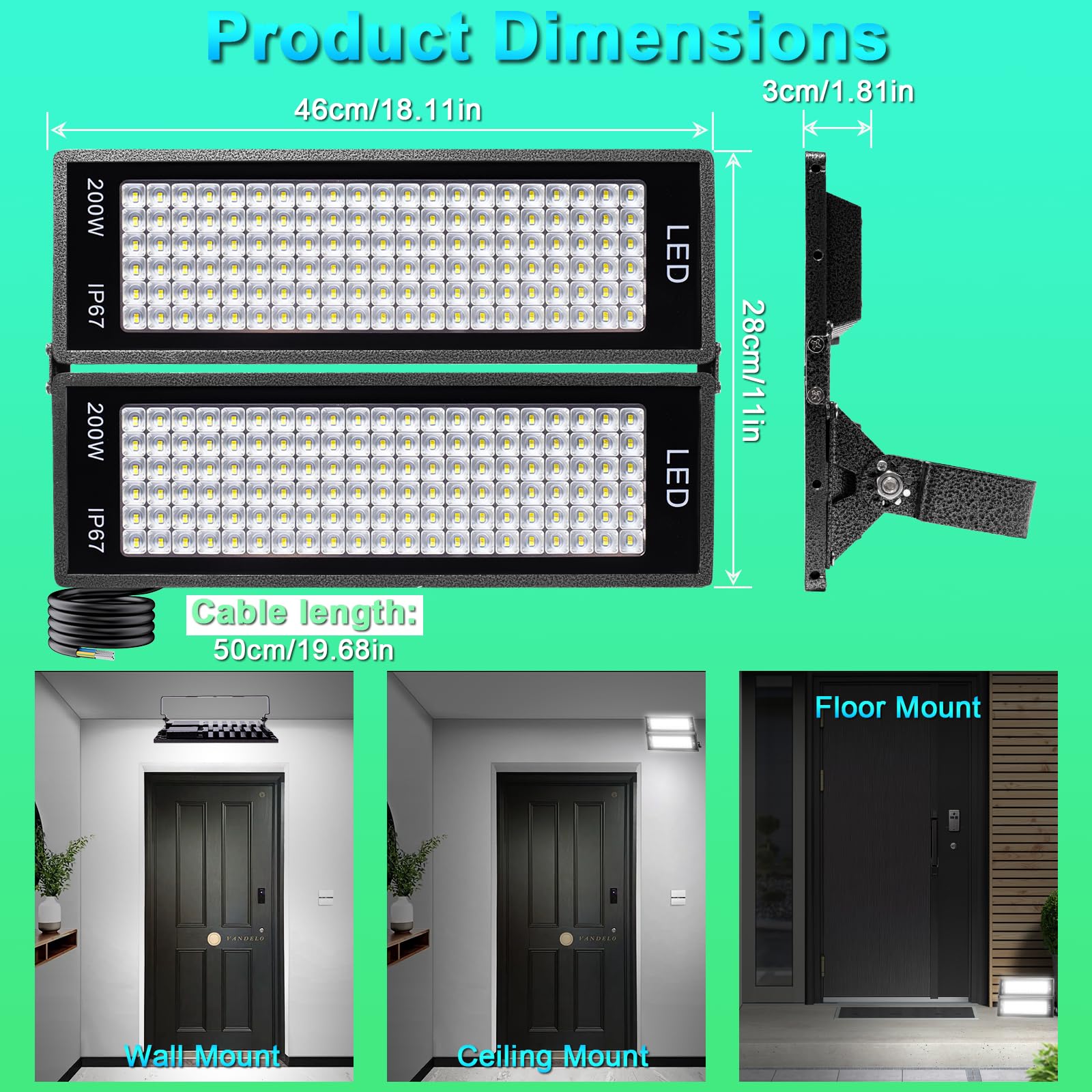 LED Strahler Außen 400W, 46000LM Led Flutlichter 7000K Kaltweiß Scheinwerfer Außenstrahler IP67 Wasserfest LED Fluter außen für Garage Farm Fabrik Lager Stadion