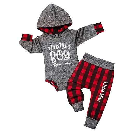 Fommy Newborn Baby Boy Clothes Plaid Letter Print Long Sleeve Hoodies + Long Pants 2PCS Fall Winter Outfits Set