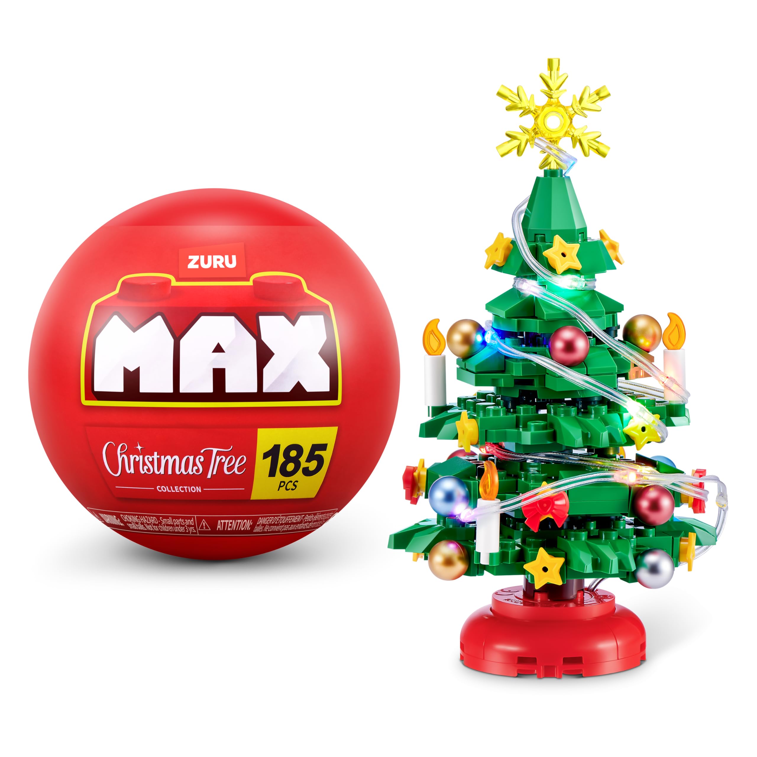 Max Build More Premium Plastic Building Bricks LED Christmas Tree by ZURU, Green Multi‑Color Light‑Up Holiday Build for Teens, Adults, and Collectors
