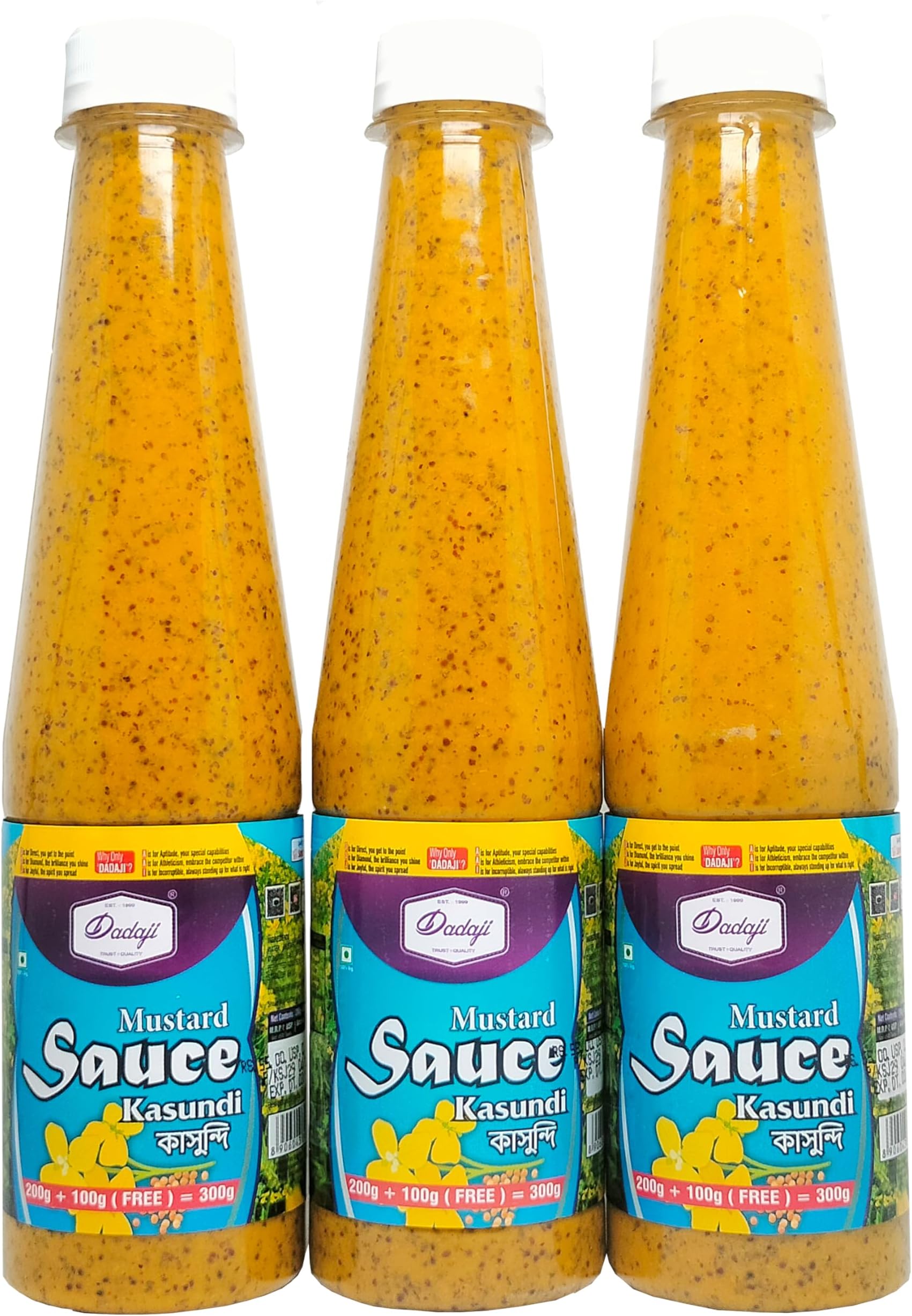 Dadaji Premium Bengali Mustard Kasundi Sauce 900gm (600gm+300gm Free) Pack Of 3 bottles (300gm each(200+100gm free,each)